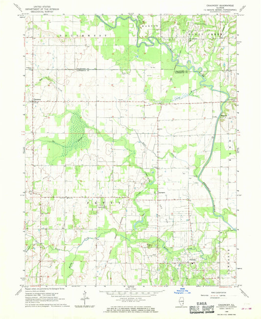 Classic USGS Chauncey Illinois 7.5'x7.5' Topo Map Image