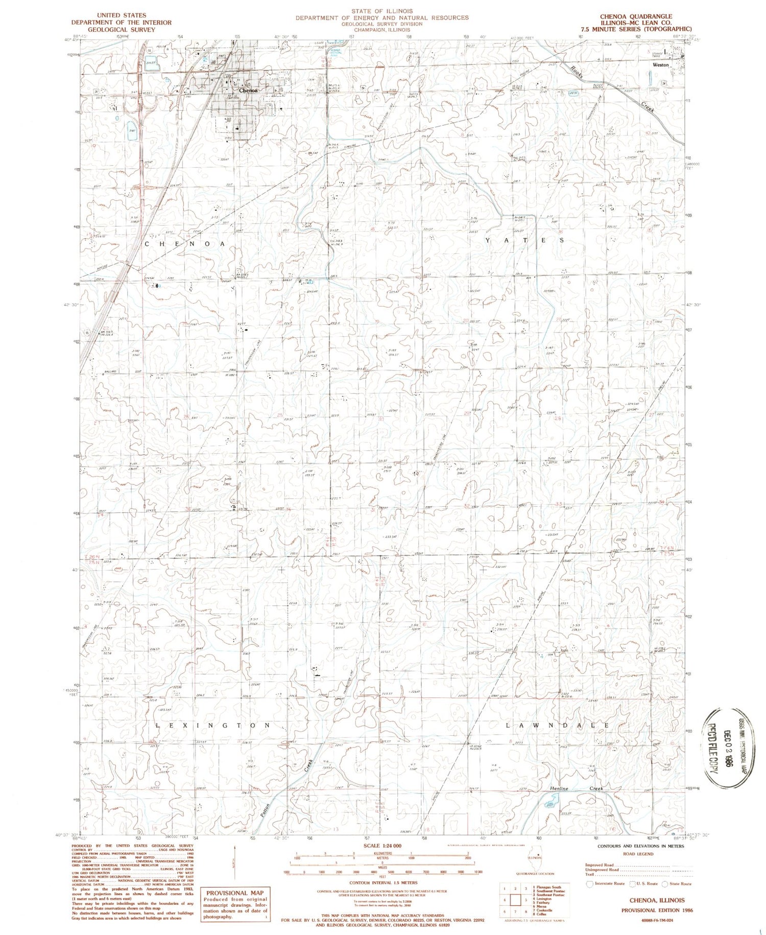 Classic USGS Chenoa Illinois 7.5'x7.5' Topo Map Image