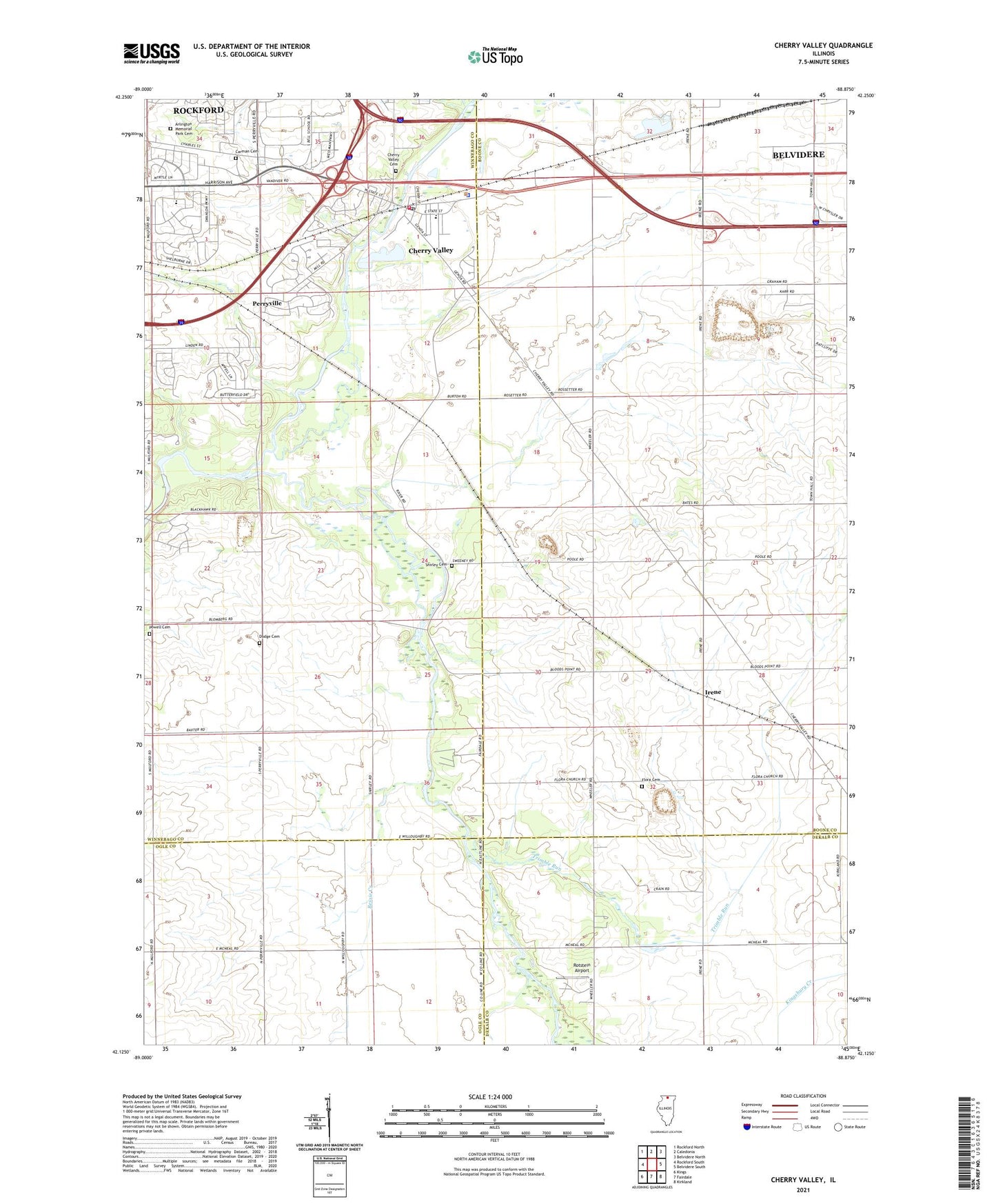 Cherry Valley Illinois US Topo Map Image