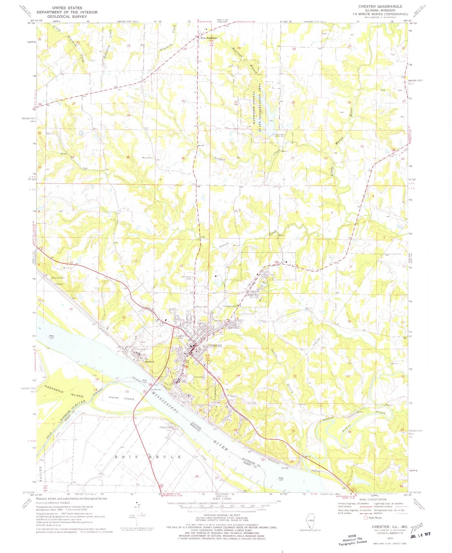 Classic USGS Chester Illinois 7.5'x7.5' Topo Map Image