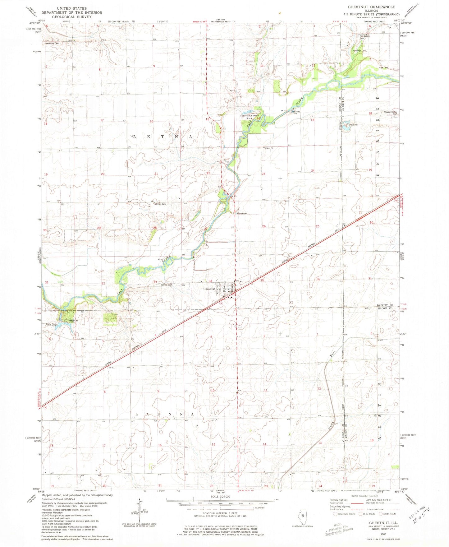 Classic USGS Chestnut Illinois 7.5'x7.5' Topo Map Image