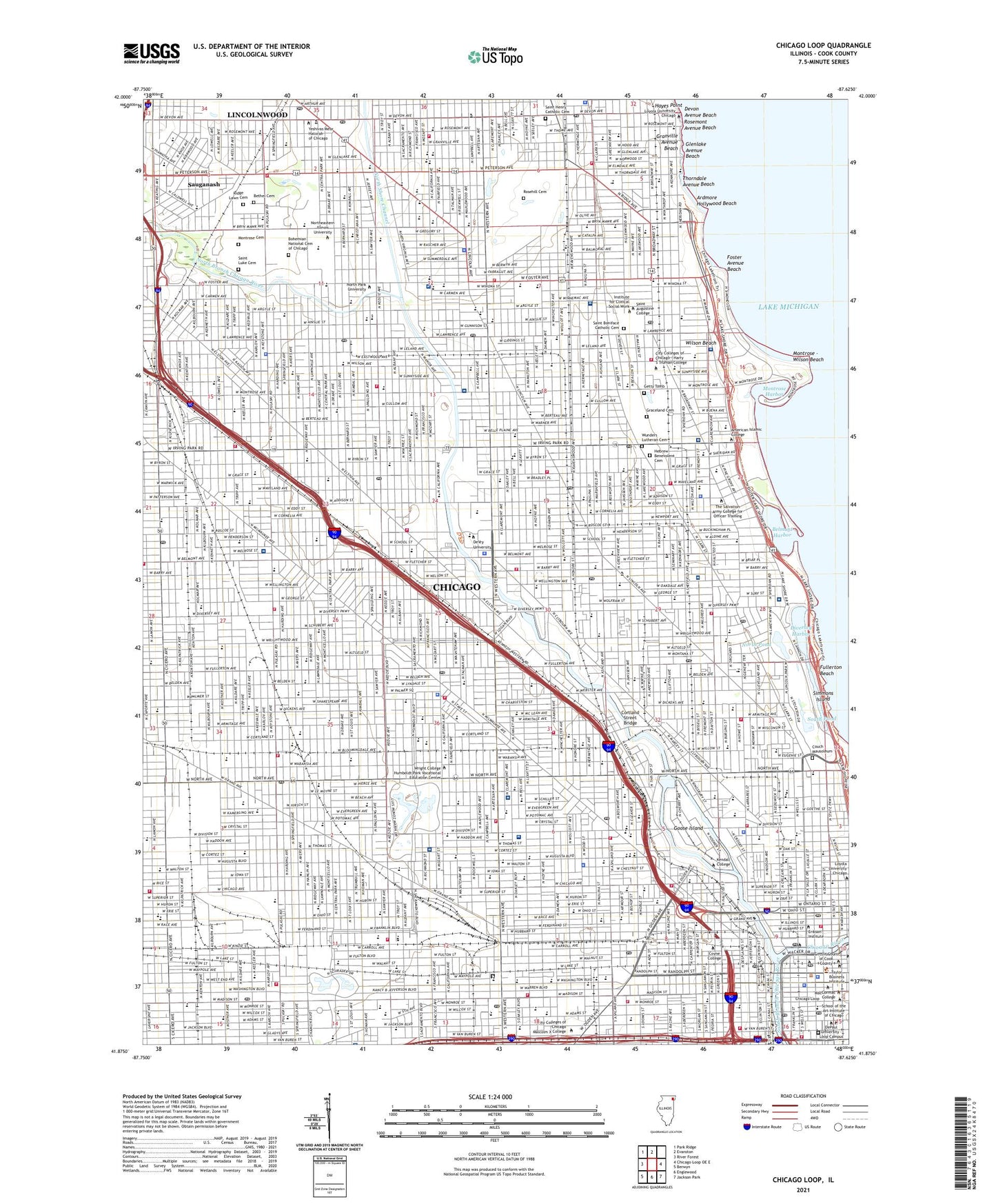 Chicago Loop Illinois US Topo Map Image