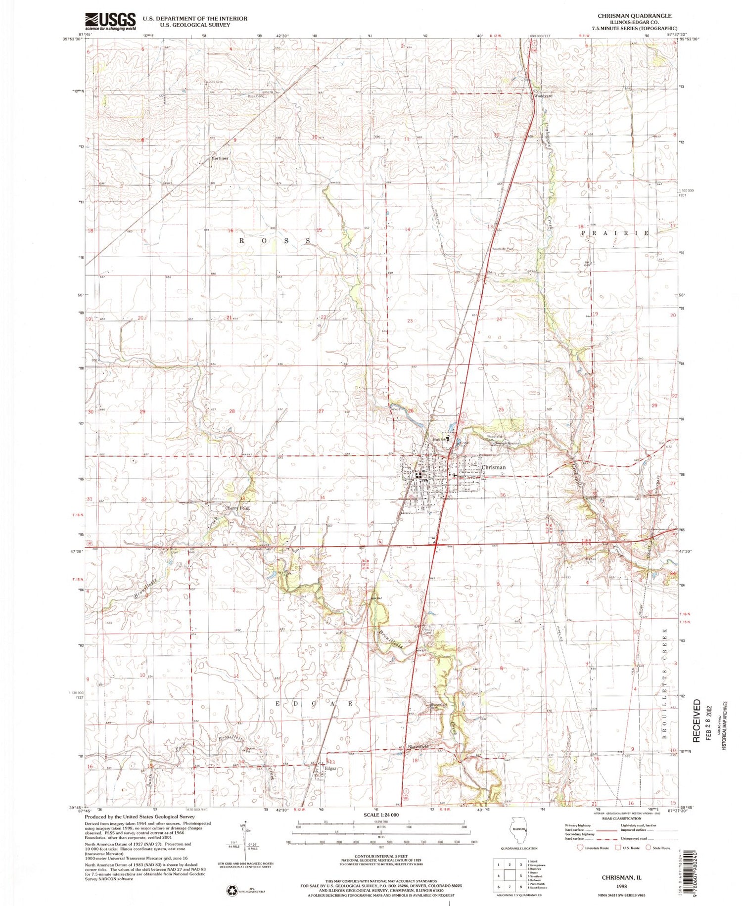 Classic USGS Chrisman Illinois 7.5'x7.5' Topo Map Image
