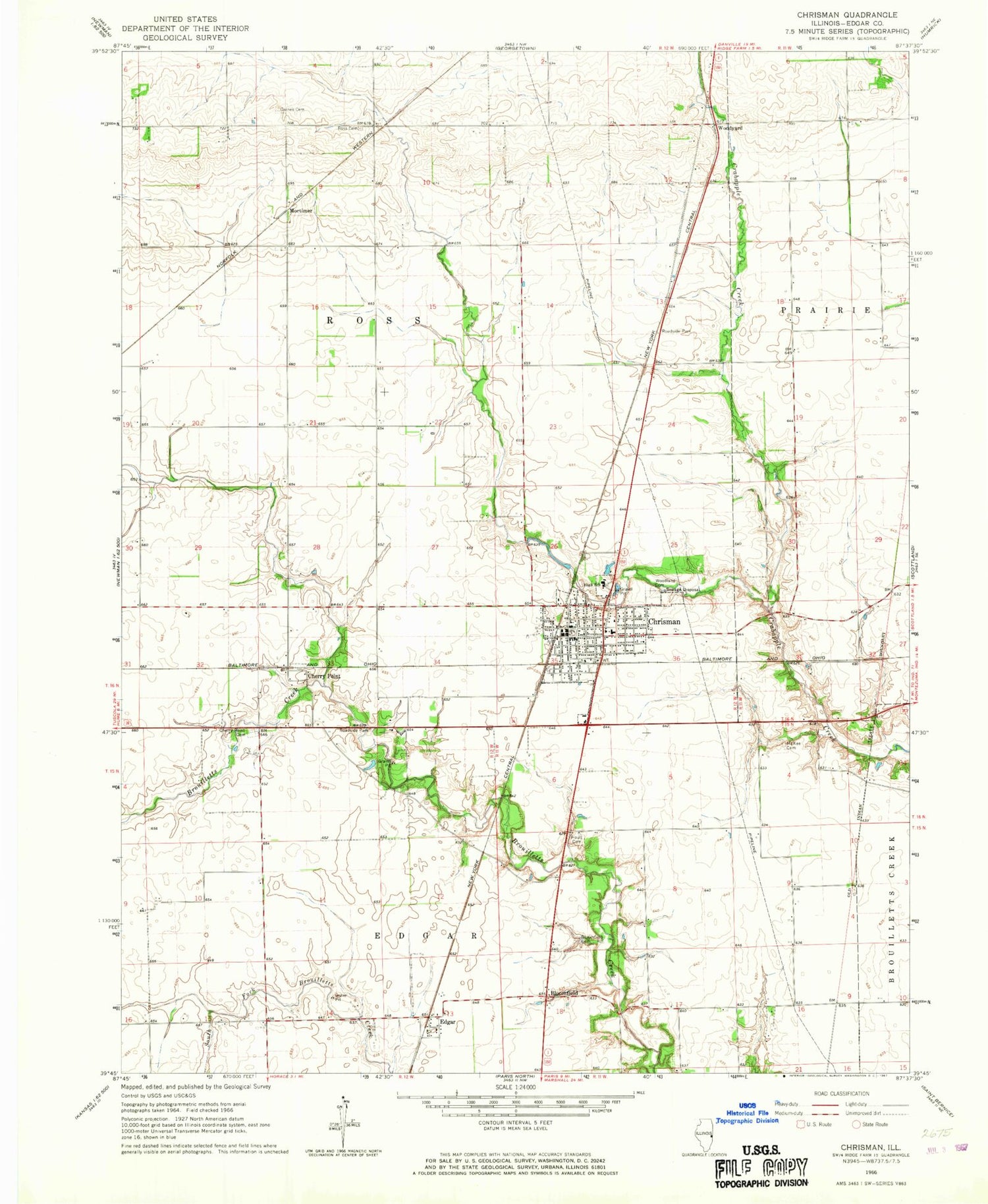 Classic USGS Chrisman Illinois 7.5'x7.5' Topo Map Image