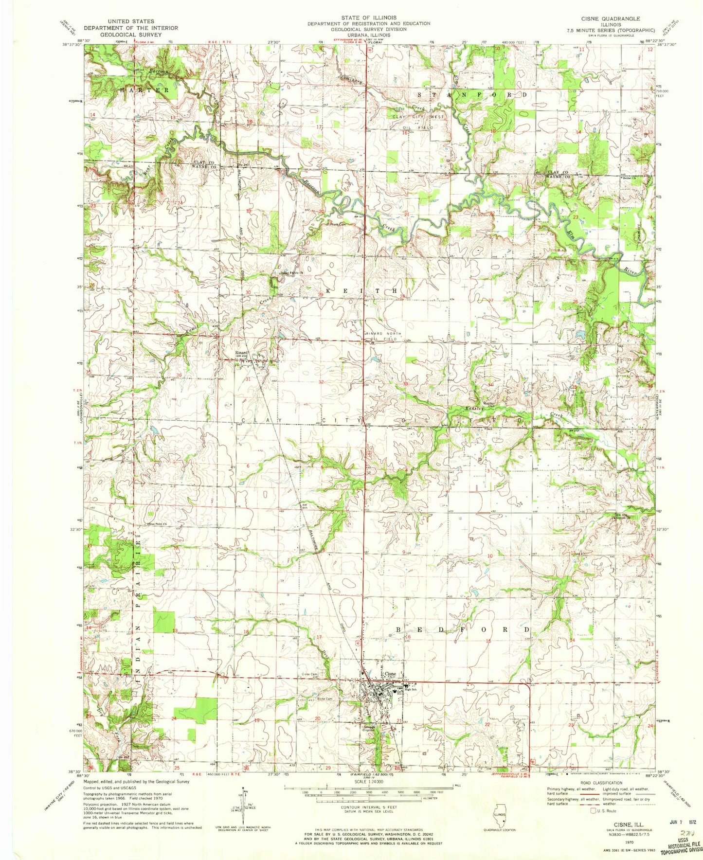 Classic USGS Cisne Illinois 7.5'x7.5' Topo Map Image