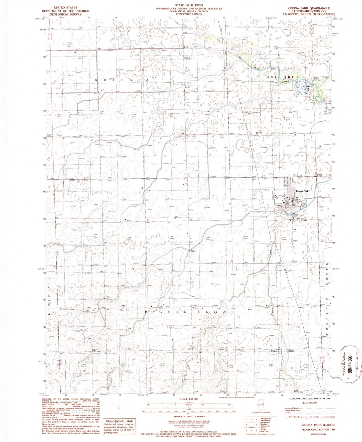 Classic USGS Cissna Park Illinois 7.5'x7.5' Topo Map Image