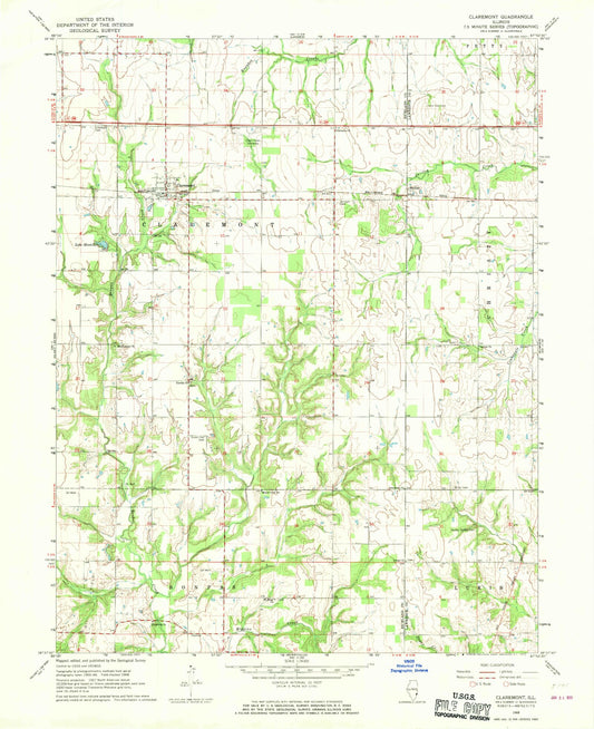 Classic USGS Claremont Illinois 7.5'x7.5' Topo Map Image