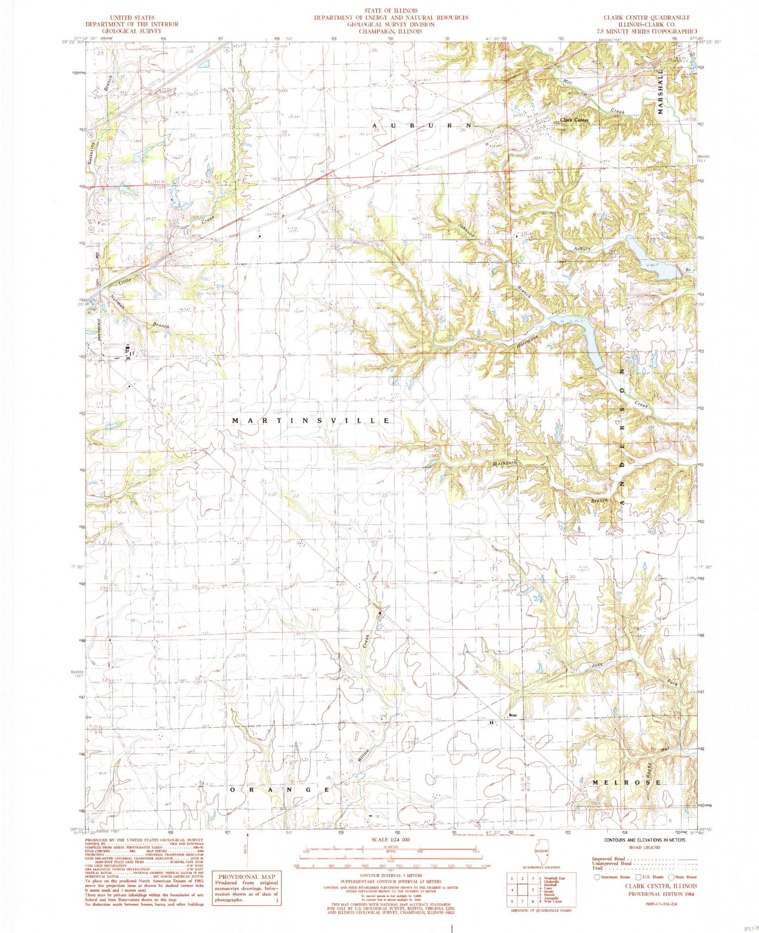 Classic USGS Clark Center Illinois 7.5'x7.5' Topo Map Image