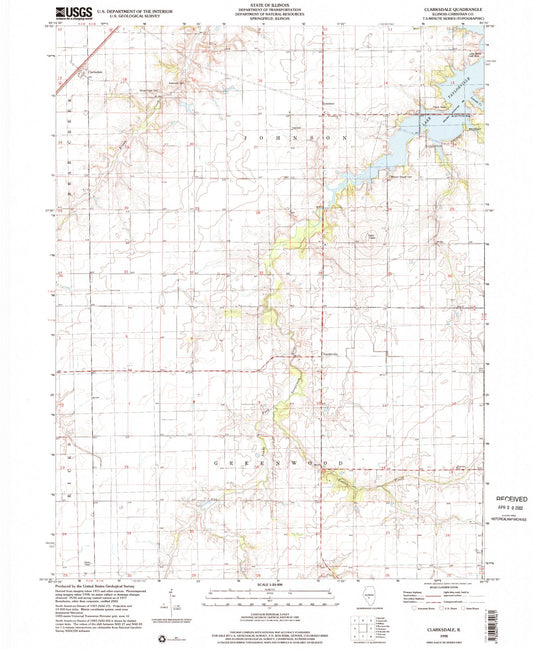 Classic USGS Clarksdale Illinois 7.5'x7.5' Topo Map Image