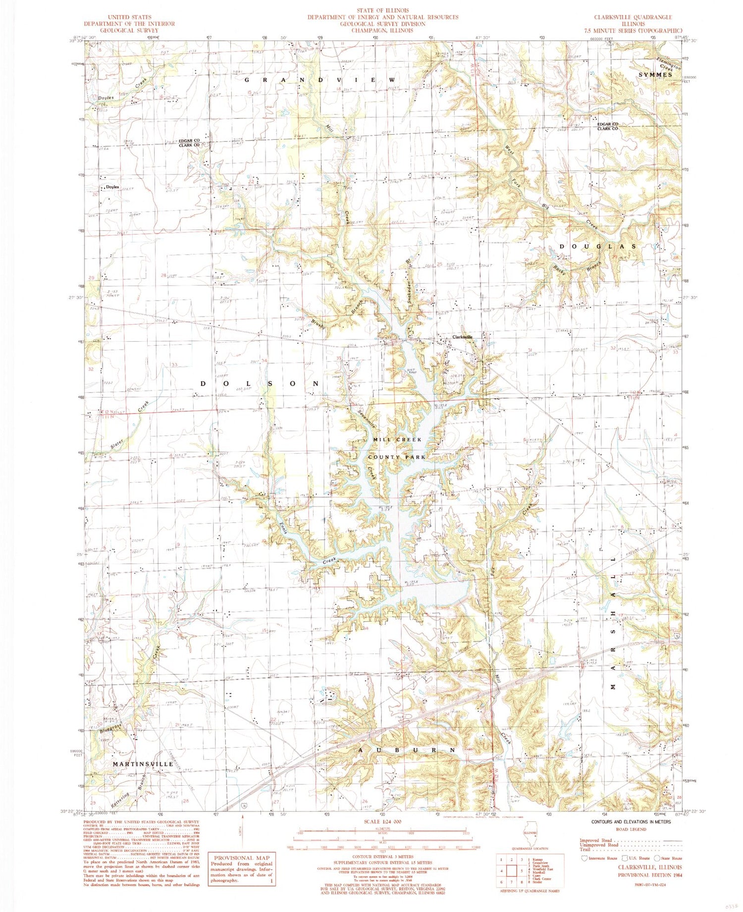 Classic USGS Clarksville Illinois 7.5'x7.5' Topo Map Image