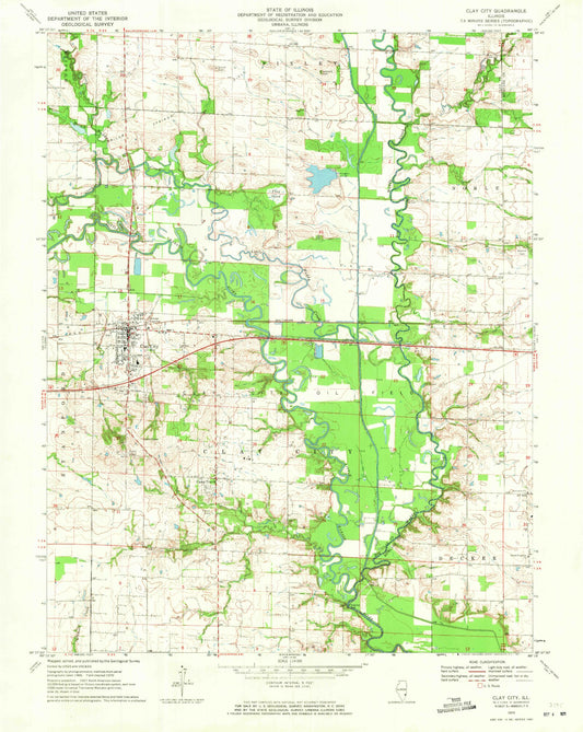 Classic USGS Clay City Illinois 7.5'x7.5' Topo Map Image
