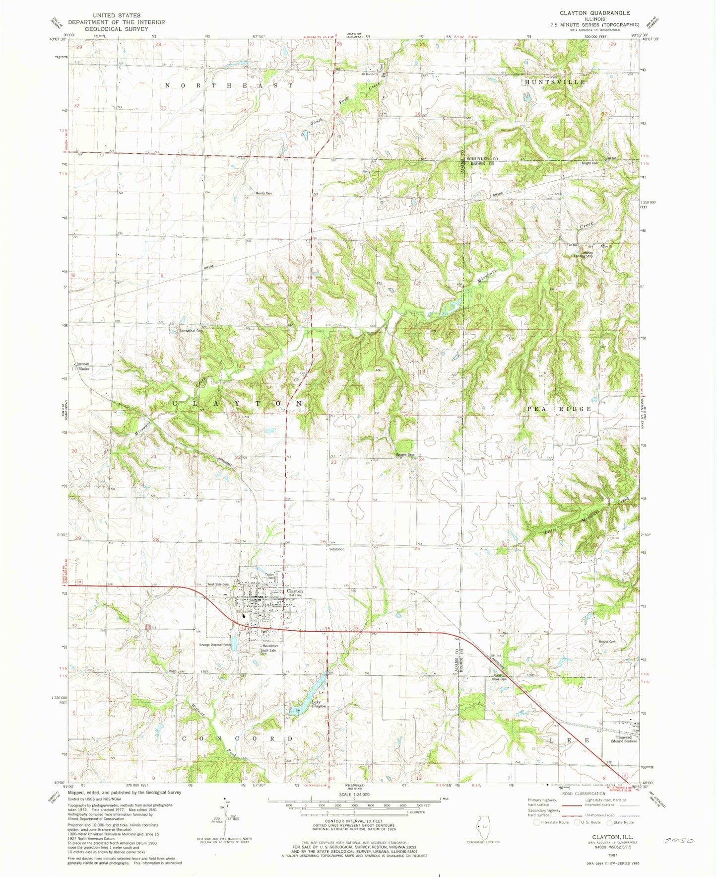 Classic USGS Clayton Illinois 7.5'x7.5' Topo Map Image