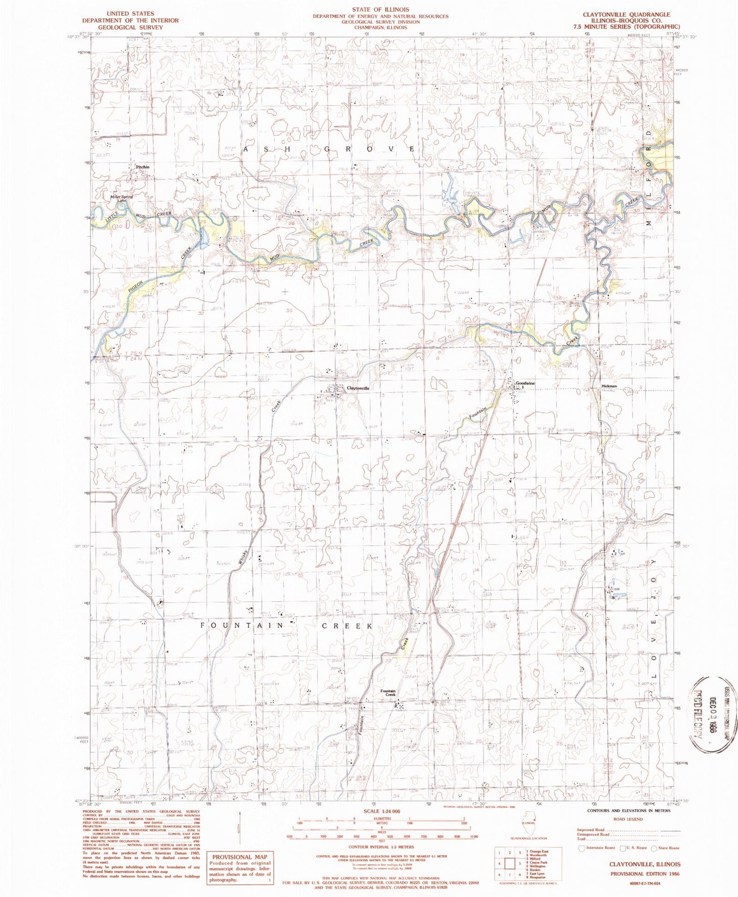 Classic USGS Claytonville Illinois 7.5'x7.5' Topo Map Image
