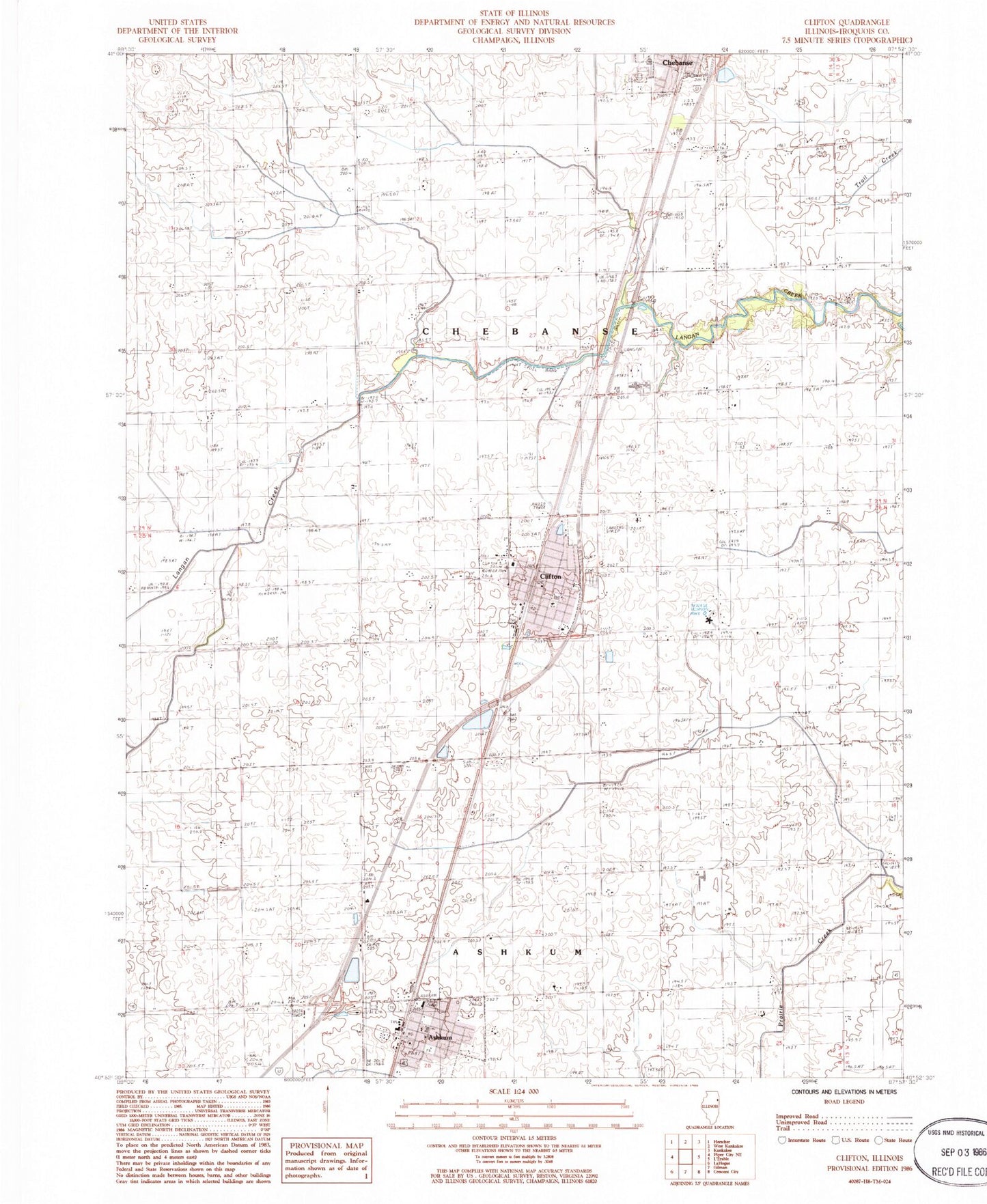 Classic USGS Clifton Illinois 7.5'x7.5' Topo Map Image