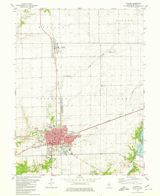 Classic USGS Clinton Illinois 7.5'x7.5' Topo Map Image