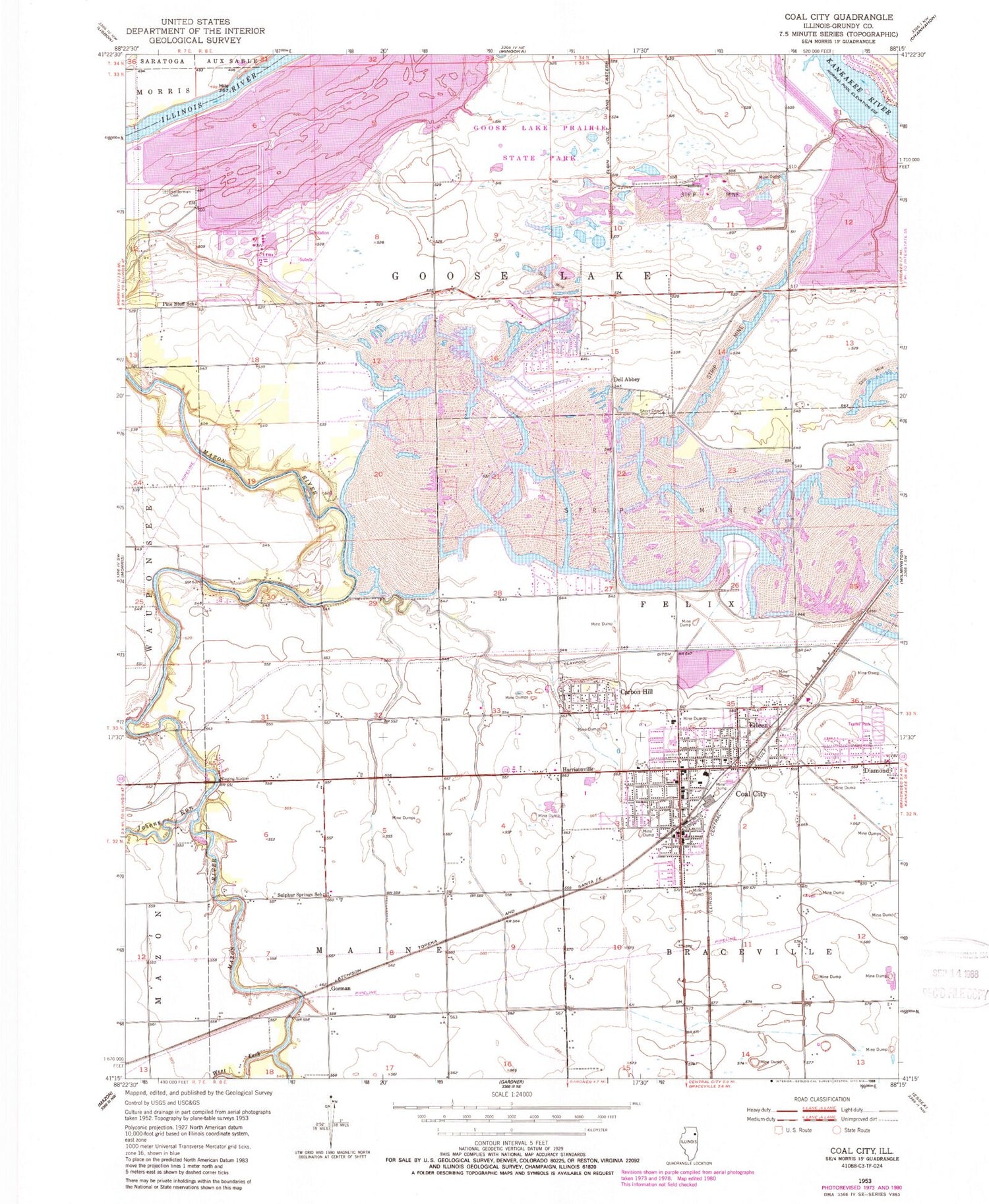 Classic USGS Coal City Illinois 7.5'x7.5' Topo Map Image