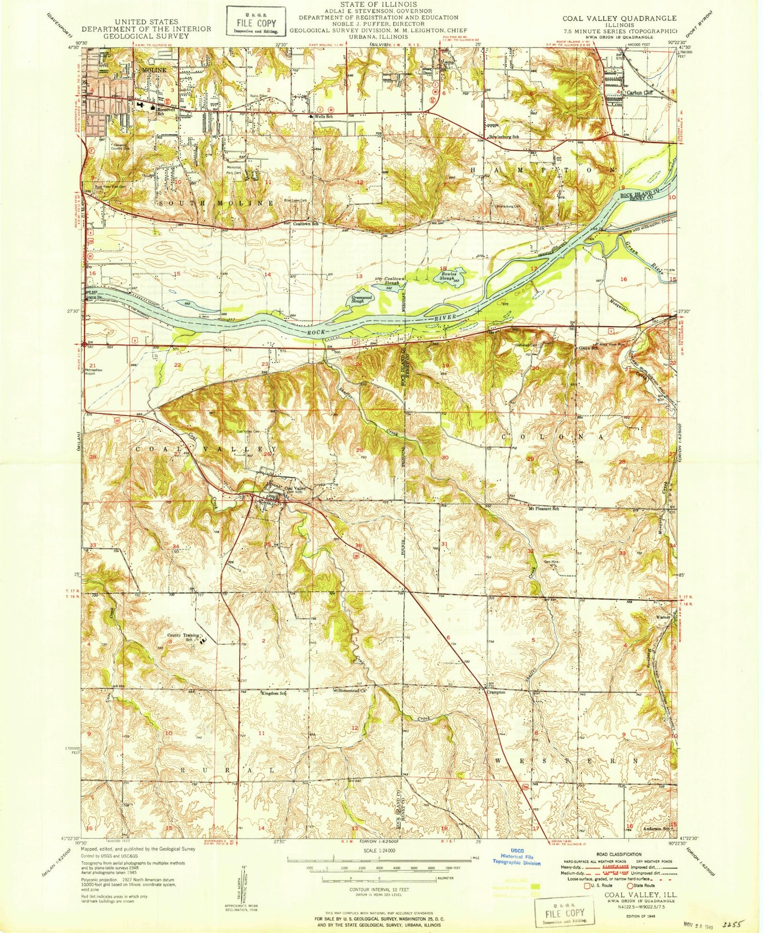 Classic USGS Coal Valley Illinois 7.5'x7.5' Topo Map Image