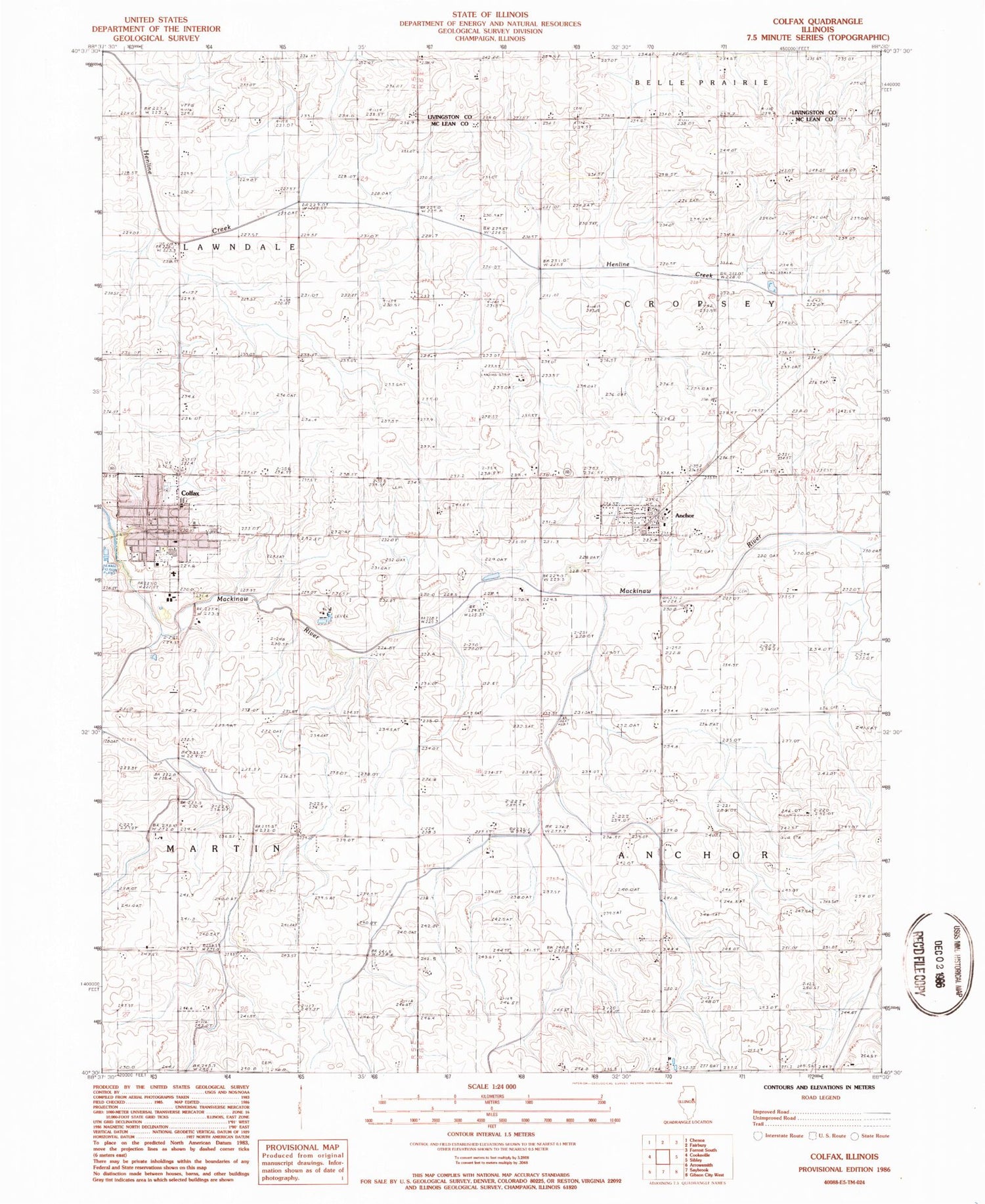 Classic USGS Colfax Illinois 7.5'x7.5' Topo Map Image
