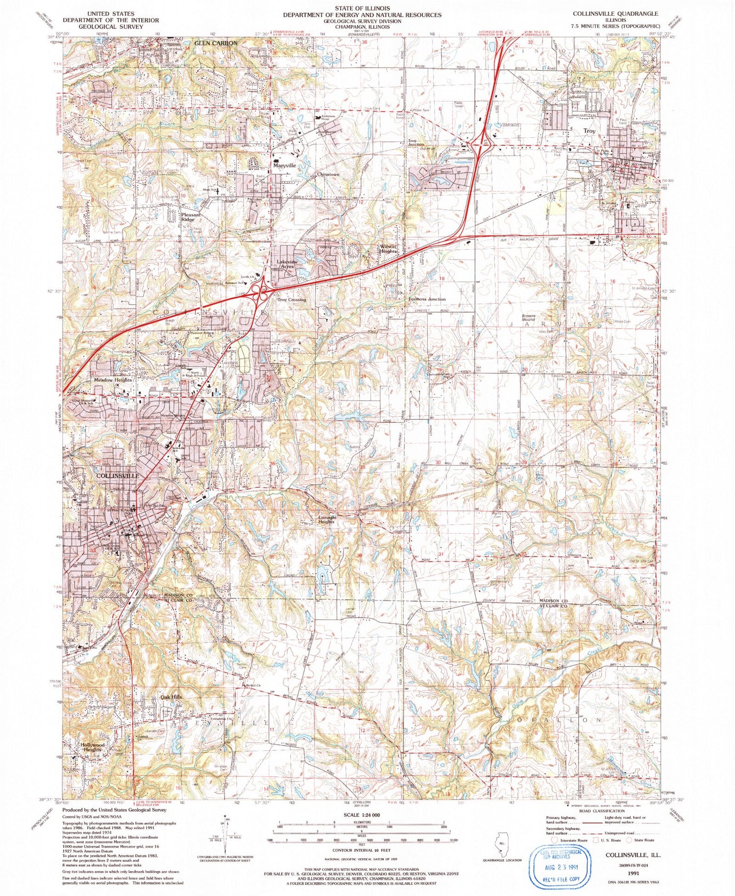 Classic USGS Collinsville Illinois 7.5'x7.5' Topo Map Image