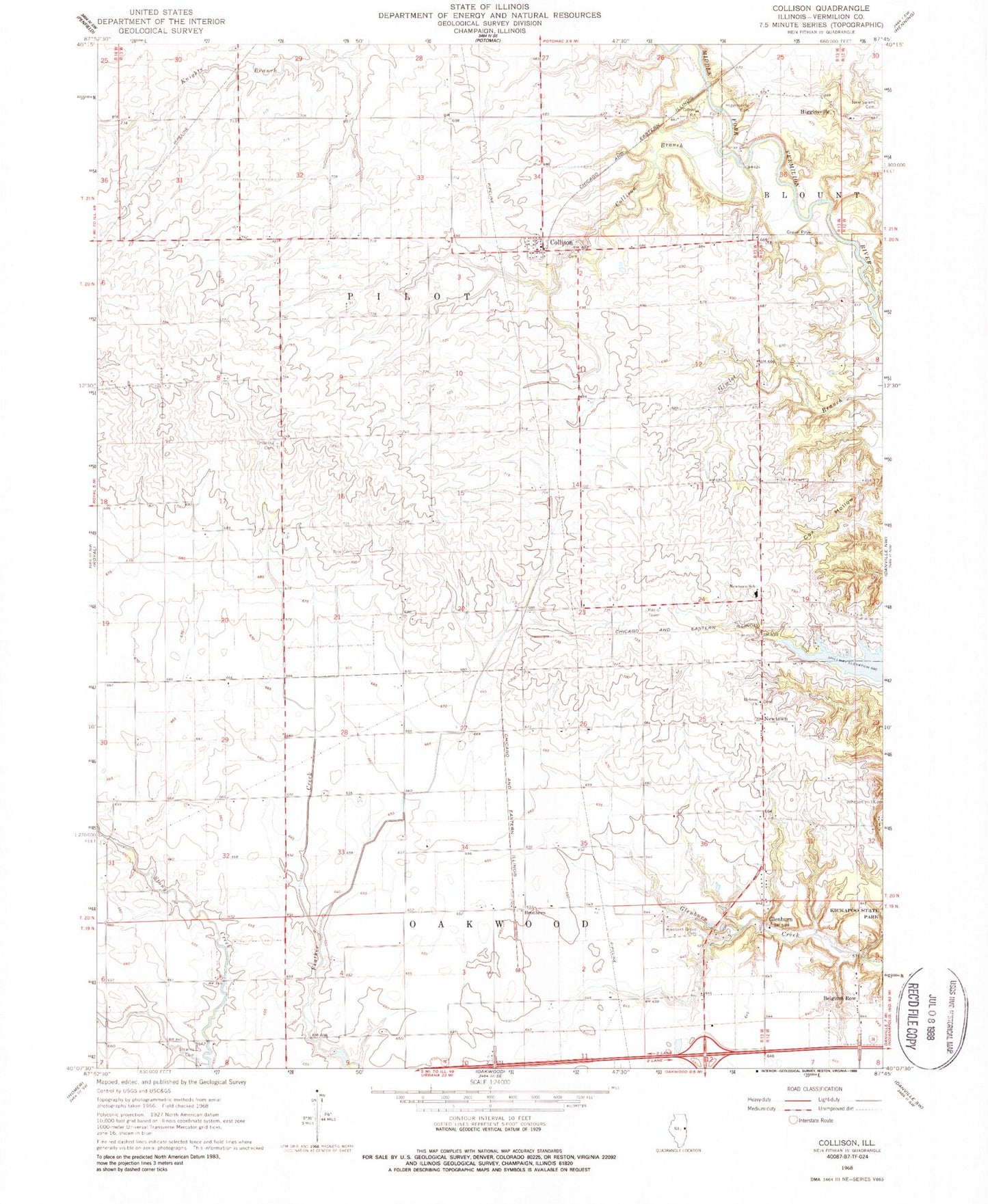 Classic USGS Collison Illinois 7.5'x7.5' Topo Map Image