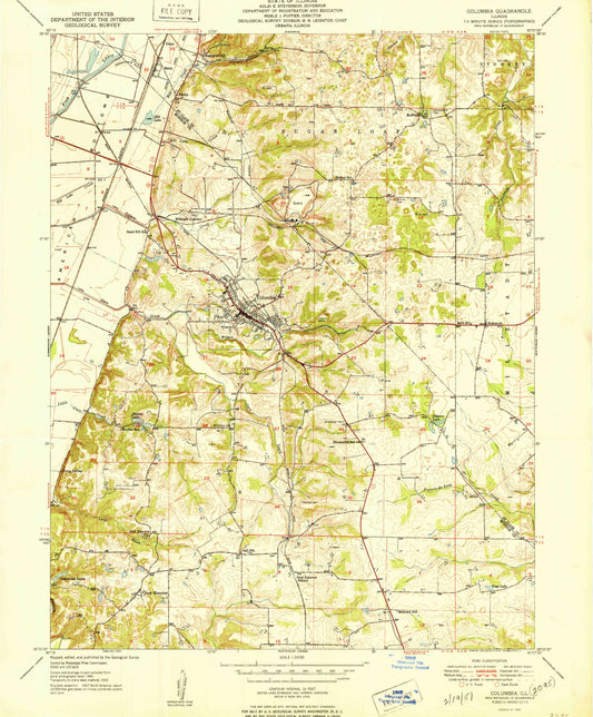 Classic USGS Columbia Illinois 7.5'x7.5' Topo Map Image