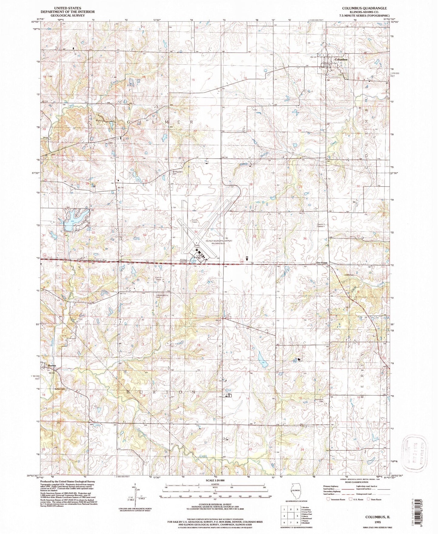 Classic USGS Columbus Illinois 7.5'x7.5' Topo Map Image
