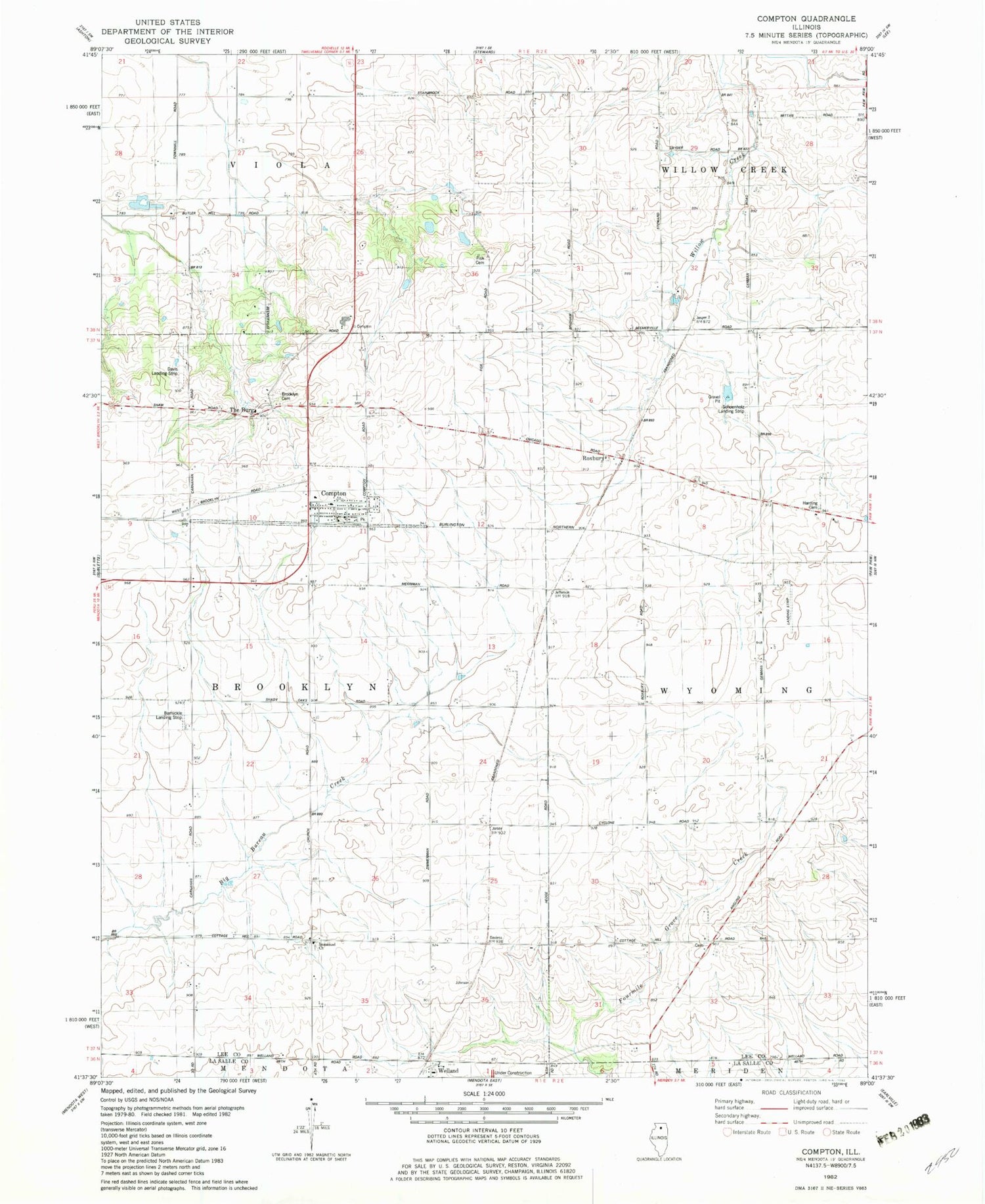 Classic USGS Compton Illinois 7.5'x7.5' Topo Map Image