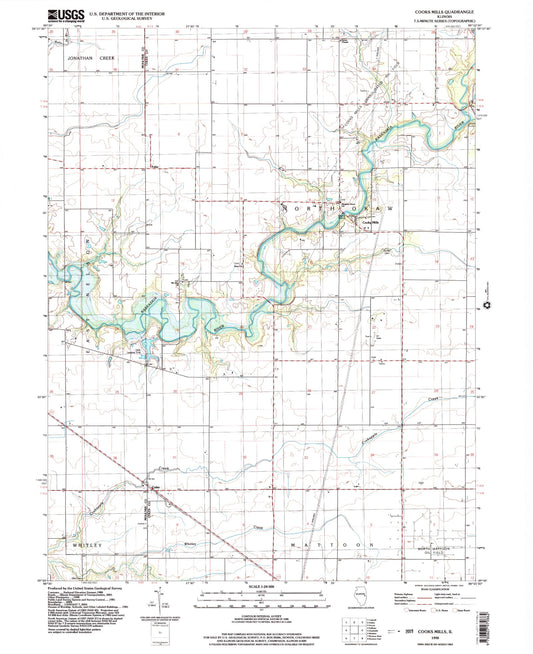Classic USGS Cooks Mills Illinois 7.5'x7.5' Topo Map Image