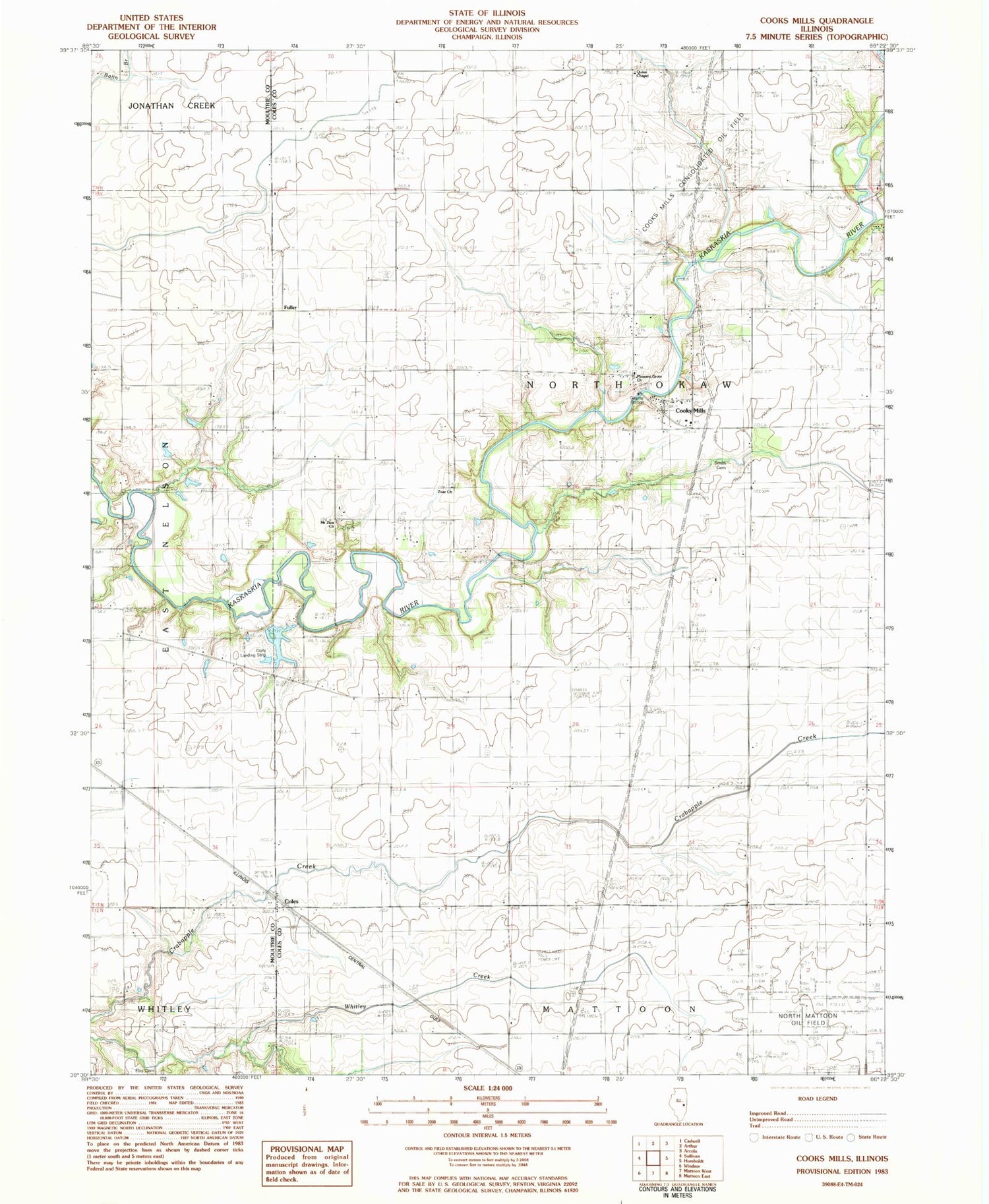 Classic USGS Cooks Mills Illinois 7.5'x7.5' Topo Map Image