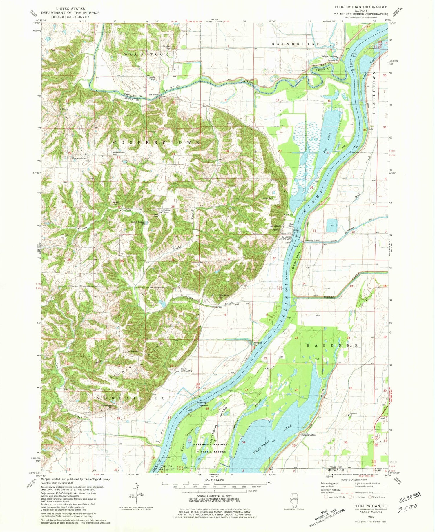 Classic USGS Cooperstown Illinois 7.5'x7.5' Topo Map Image