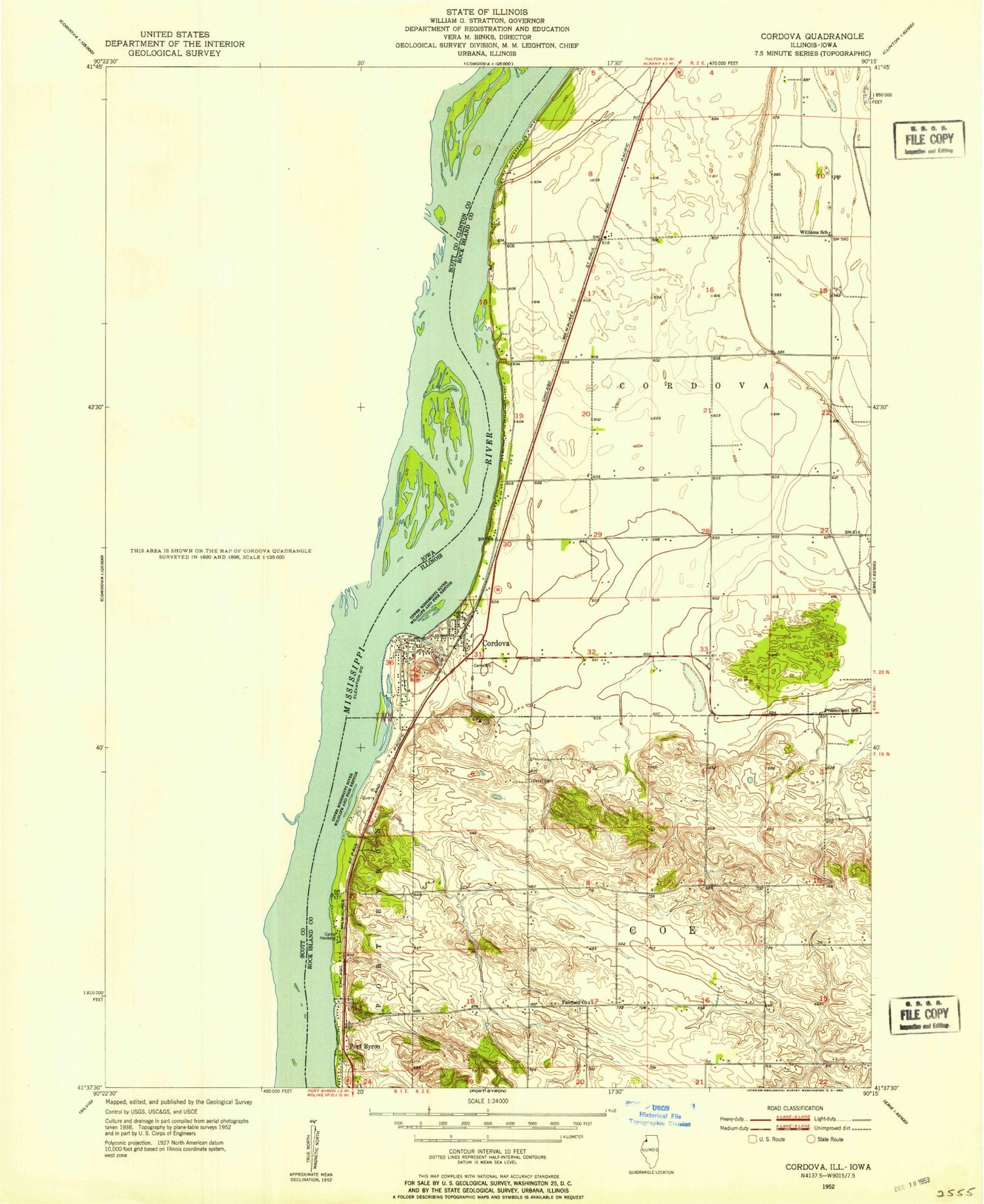 Classic USGS Cordova Illinois 7.5'x7.5' Topo Map Image