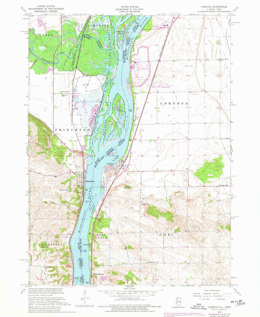 Classic USGS Cordova Illinois 7.5'x7.5' Topo Map Image