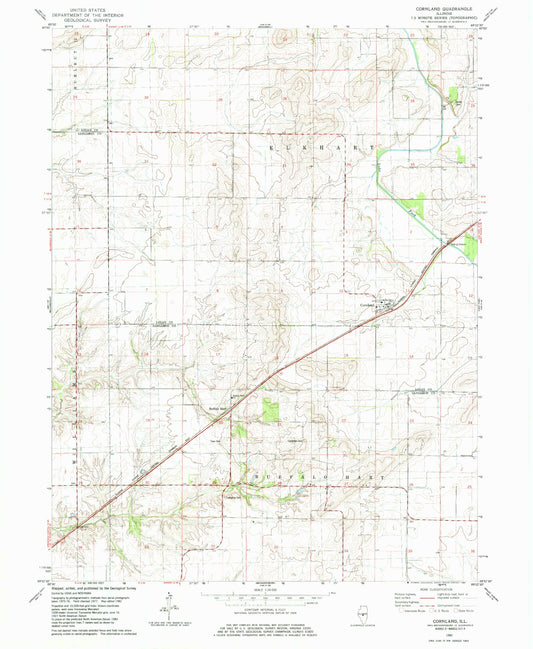 Classic USGS Cornland Illinois 7.5'x7.5' Topo Map Image