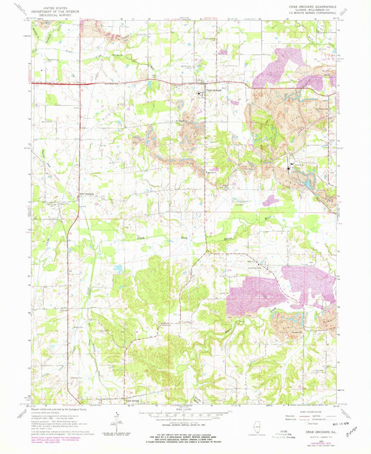 Classic USGS Crab Orchard Illinois 7.5'x7.5' Topo Map Image