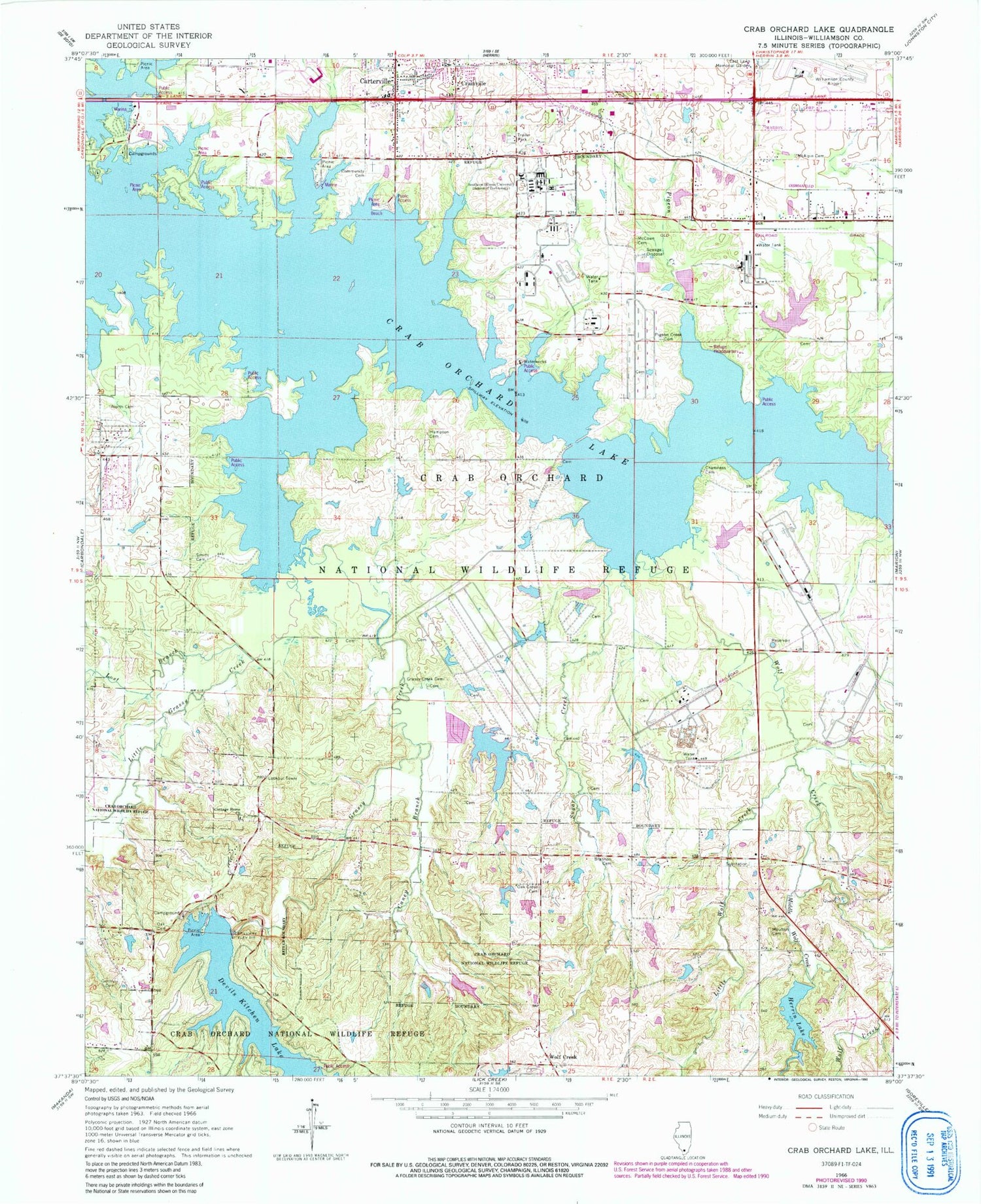 Classic USGS Crab Orchard Lake Illinois 7.5'x7.5' Topo Map Image
