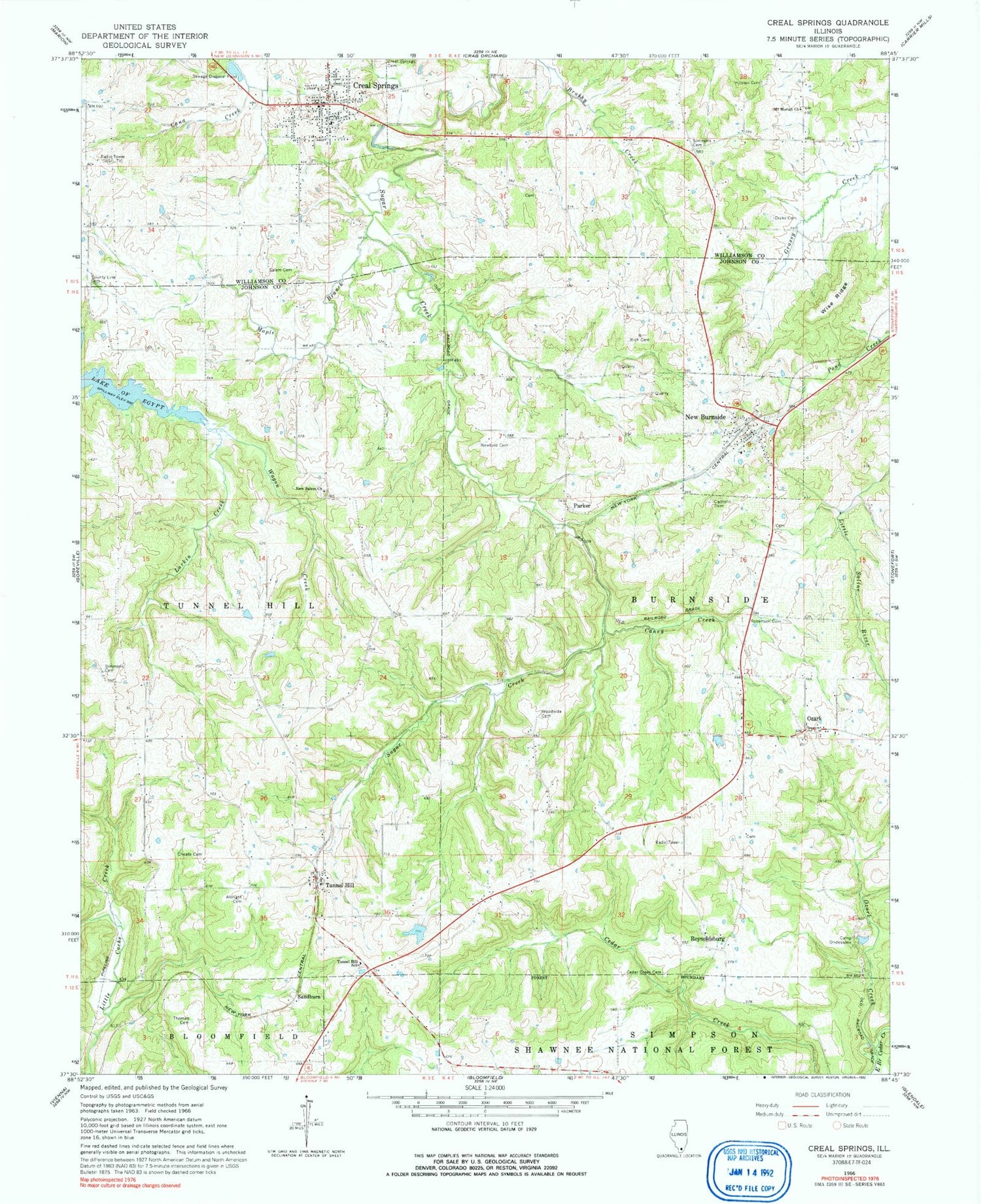 Classic USGS Creal Springs Illinois 7.5'x7.5' Topo Map Image