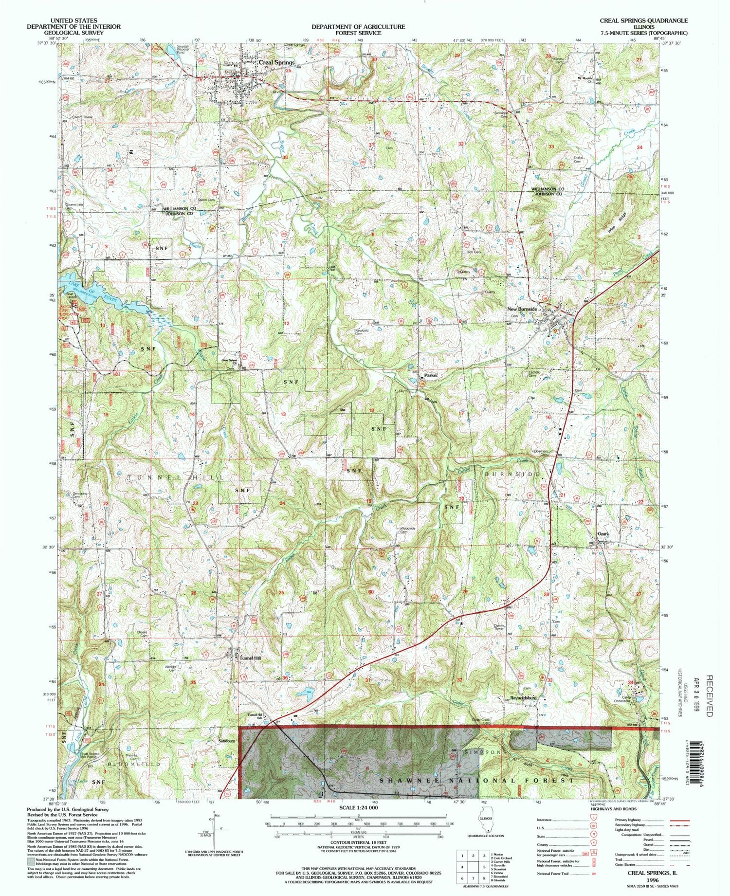 Classic USGS Creal Springs Illinois 7.5'x7.5' Topo Map Image