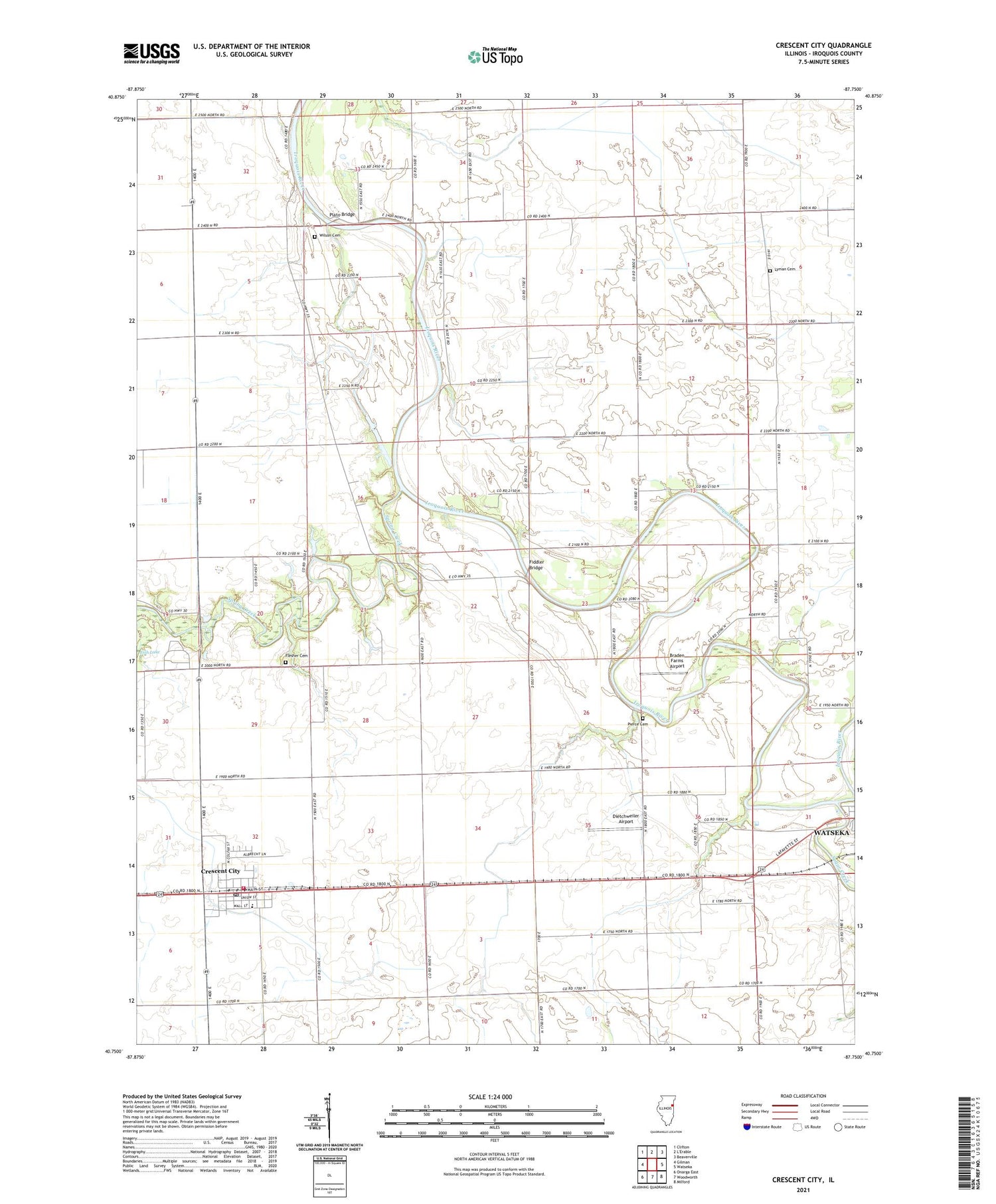 Crescent City Illinois US Topo Map Image