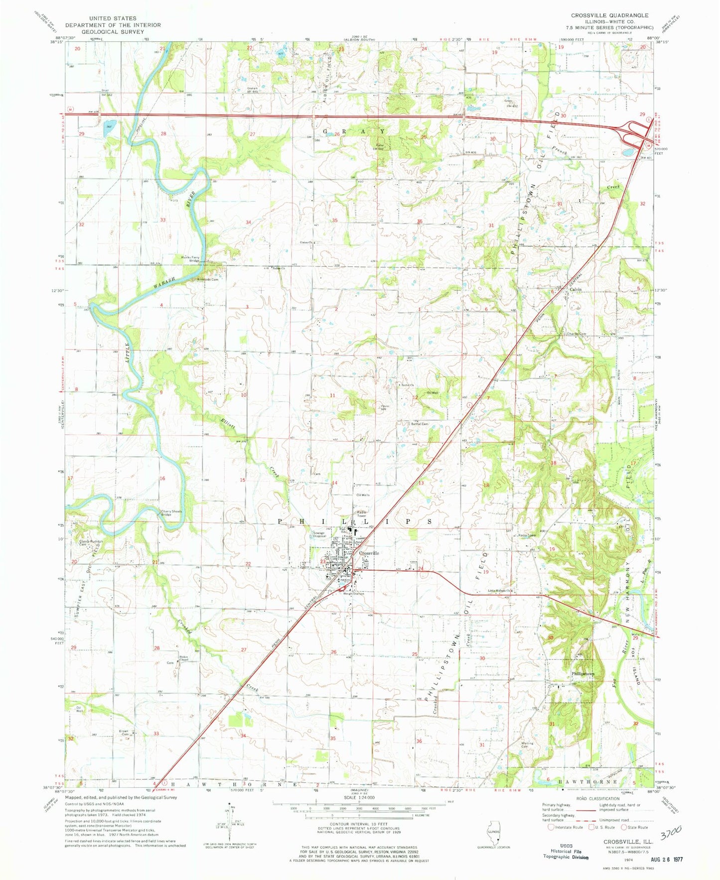 Classic USGS Crossville Illinois 7.5'x7.5' Topo Map Image