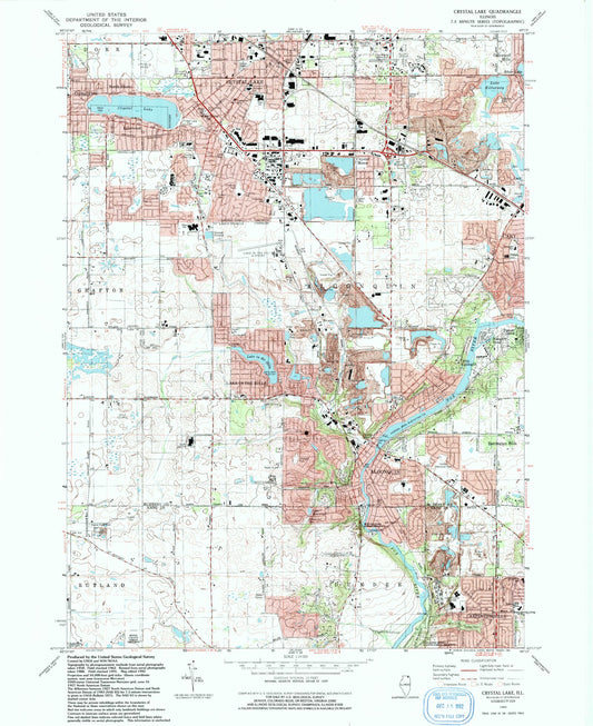 Classic USGS Crystal Lake Illinois 7.5'x7.5' Topo Map Image