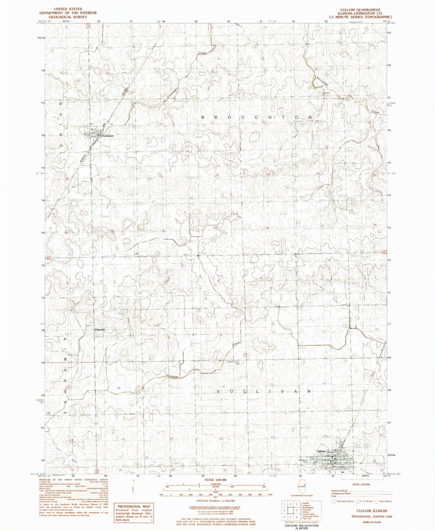 Classic USGS Cullom Illinois 7.5'x7.5' Topo Map Image