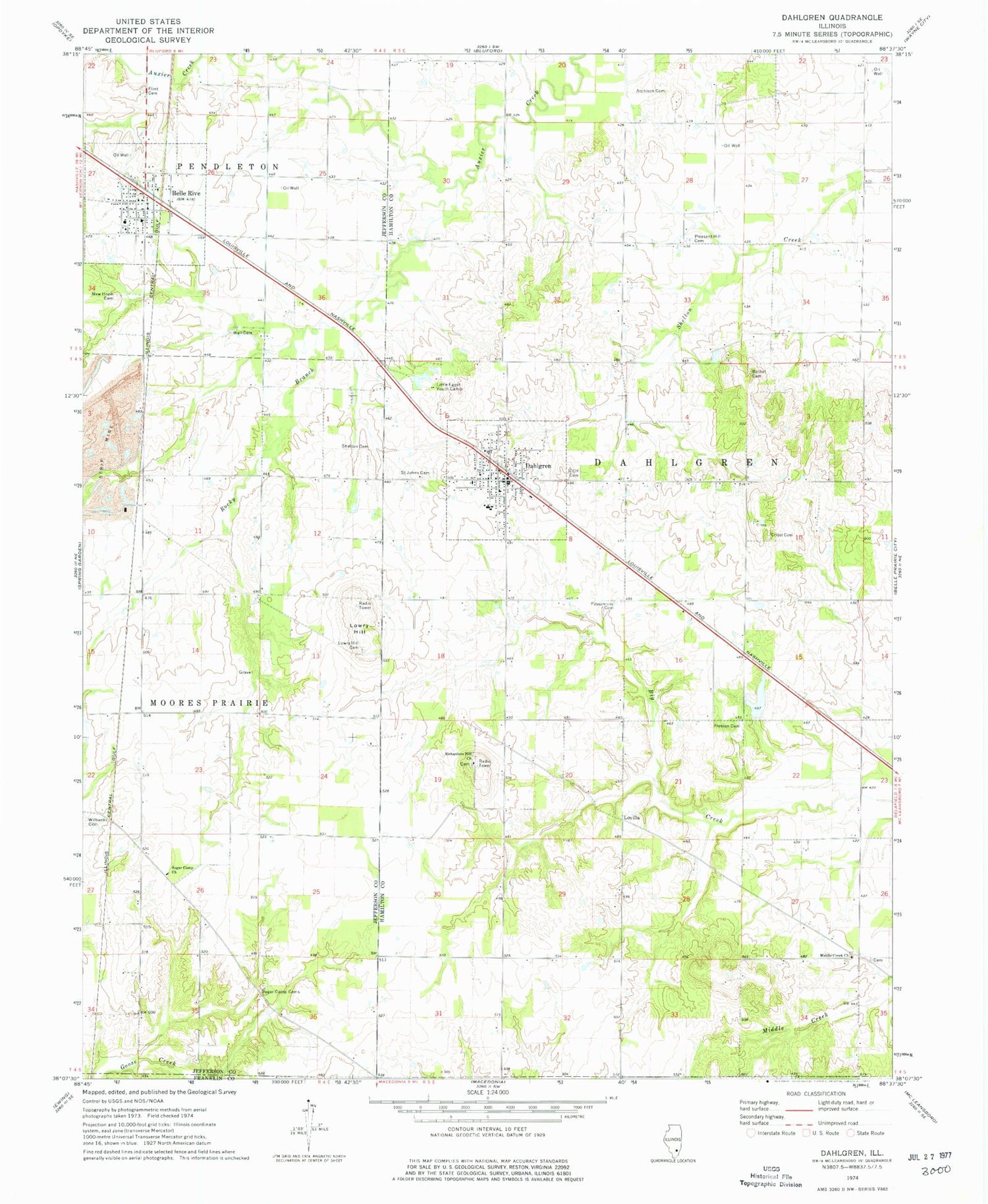 Classic USGS Dahlgren Illinois 7.5'x7.5' Topo Map Image