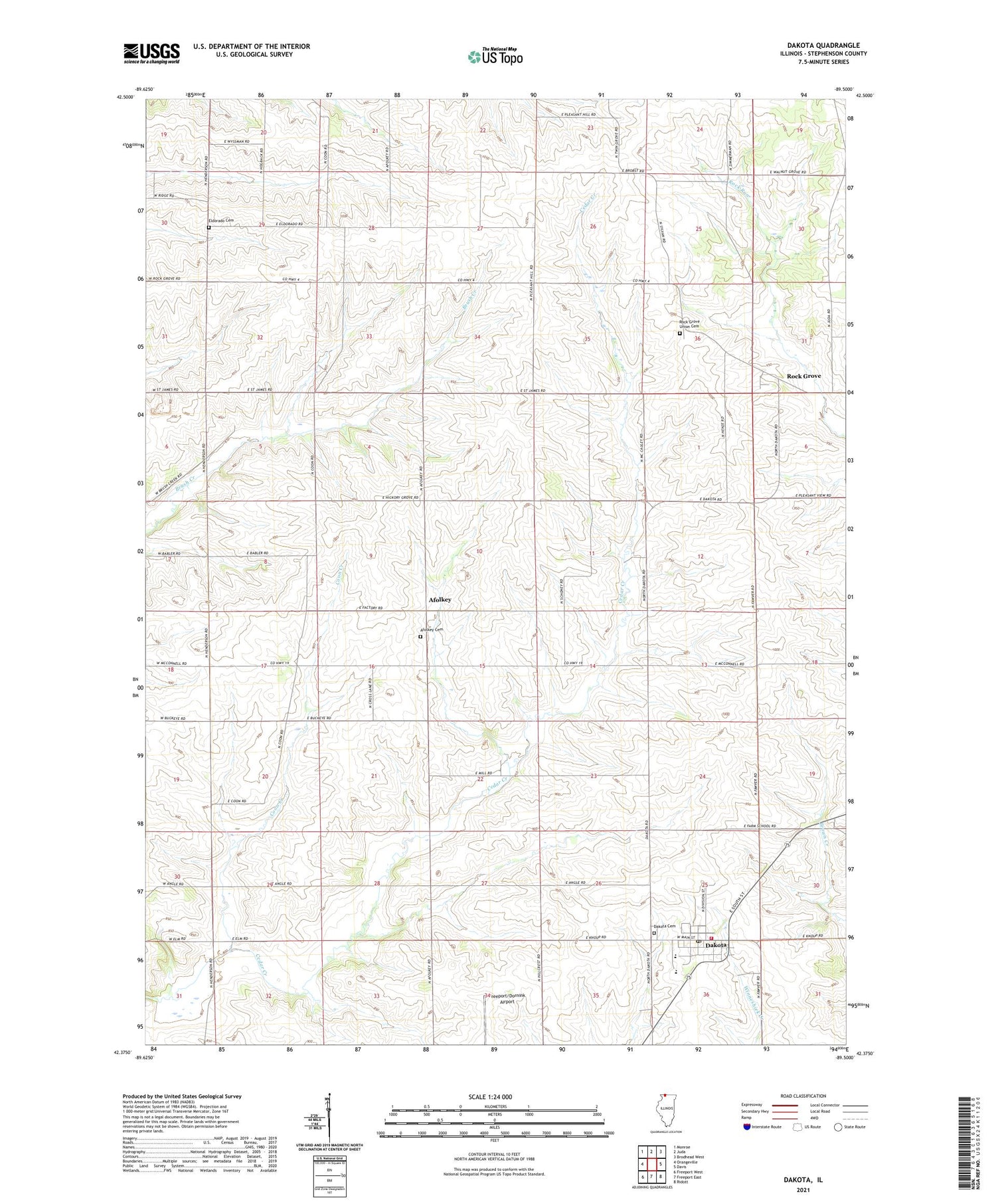 Dakota Illinois US Topo Map Image