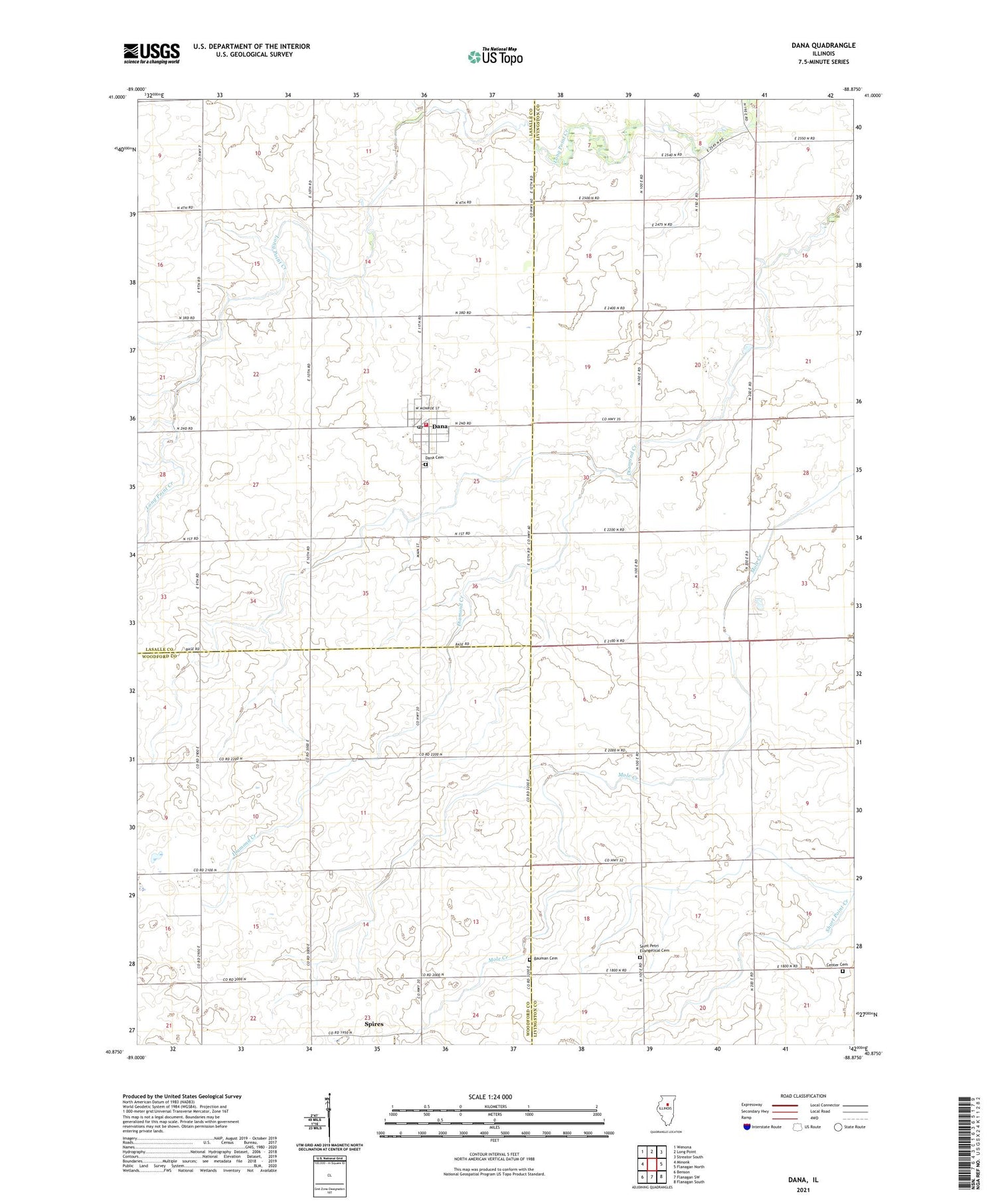 Dana Illinois US Topo Map Image