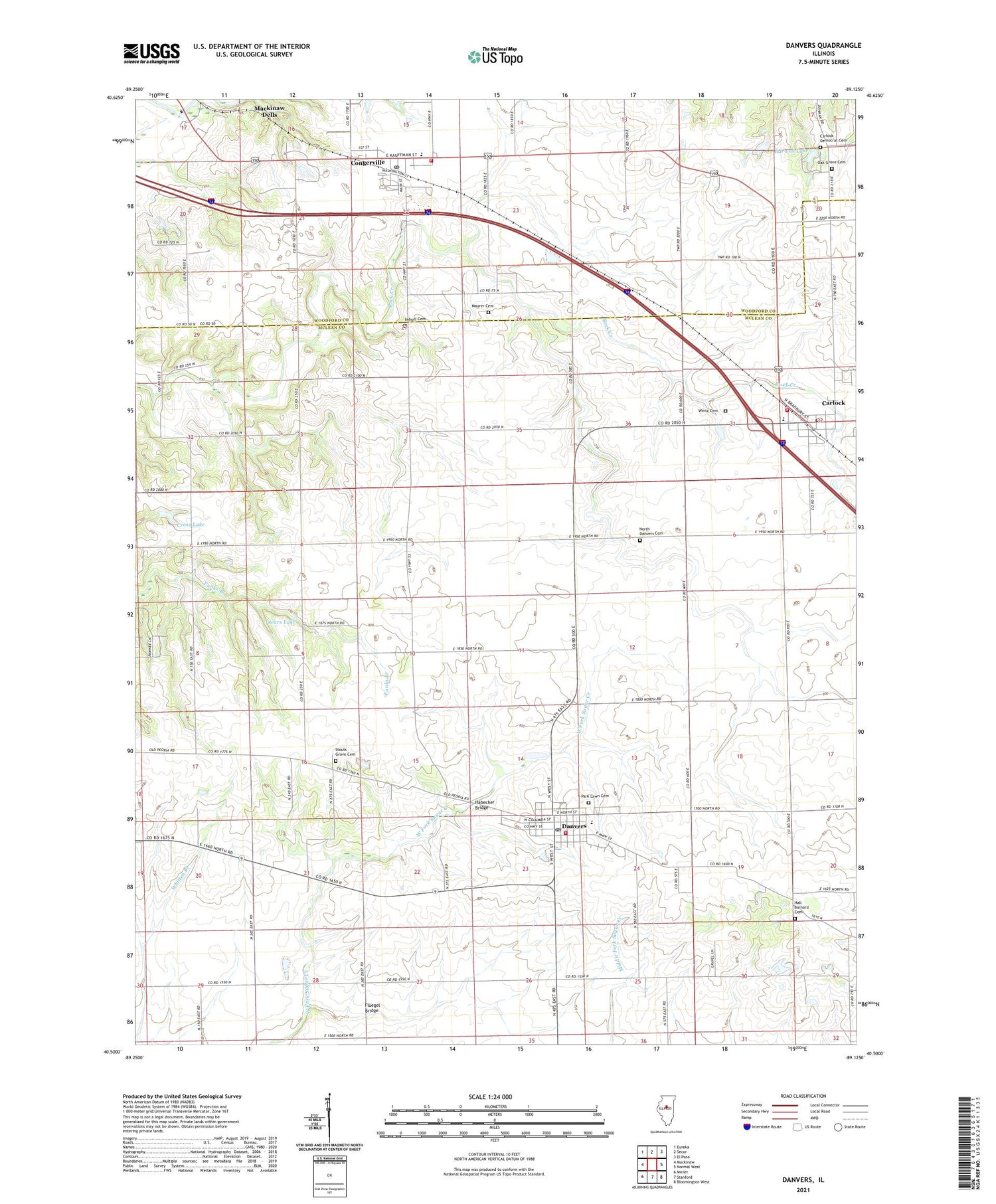 Danvers Illinois US Topo Map Image