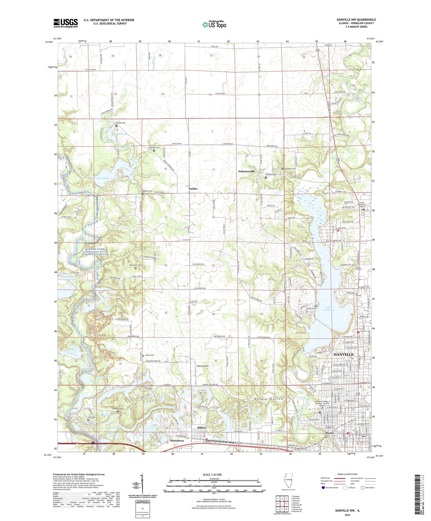 Danville NW Illinois US Topo Map Image