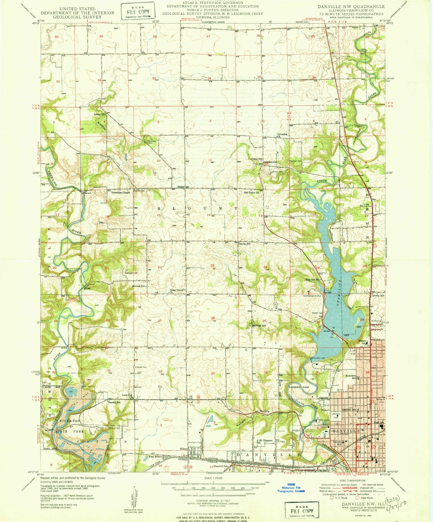 Classic USGS Danville NW Illinois 7.5'x7.5' Topo Map Image