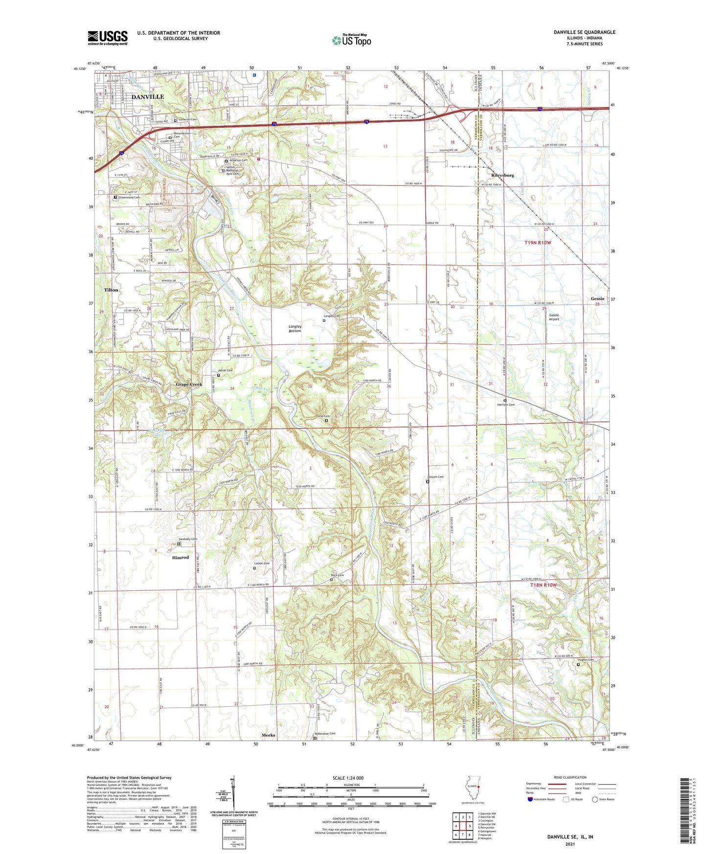 Danville SE Illinois US Topo Map Image