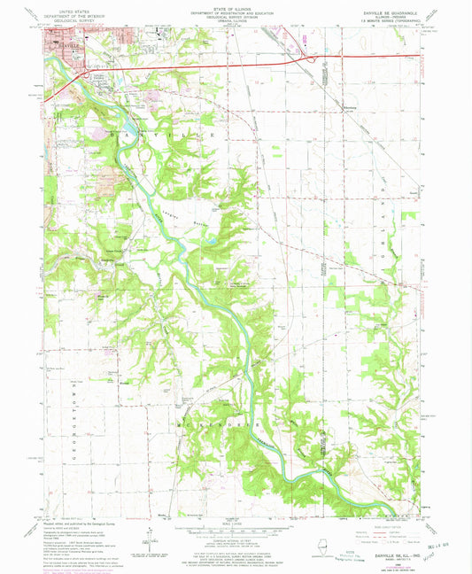 Classic USGS Danville SE Illinois 7.5'x7.5' Topo Map Image