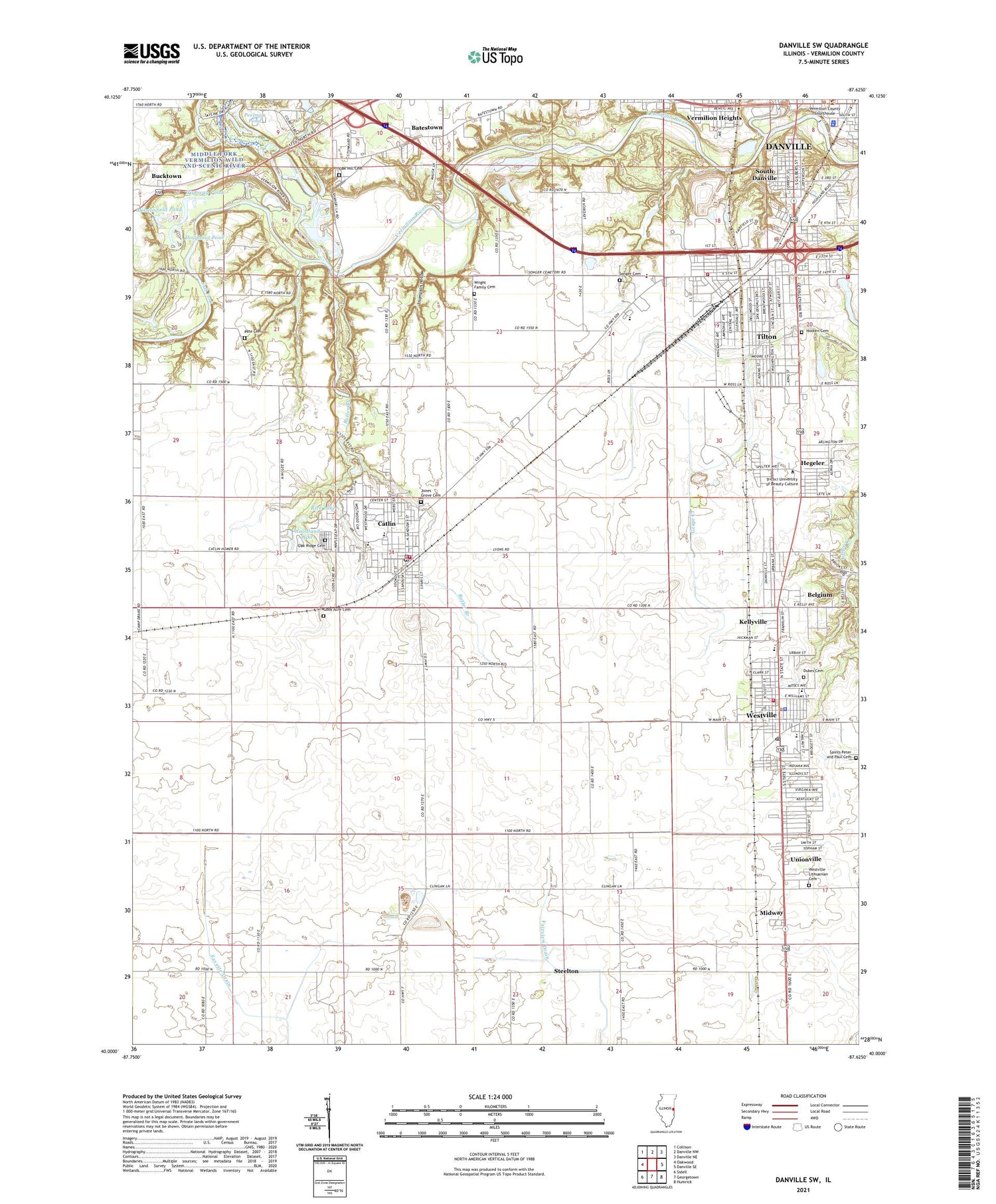 Danville SW Illinois US Topo Map Image